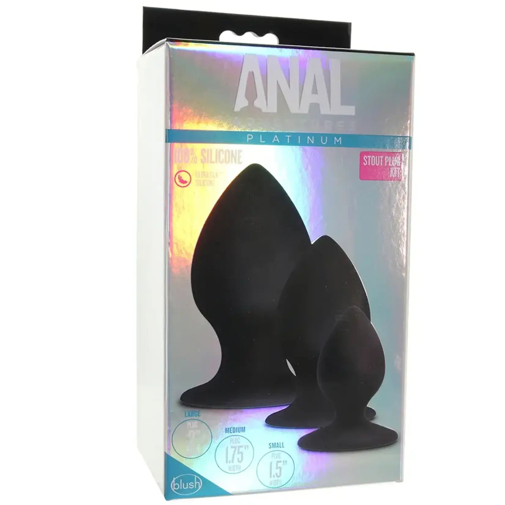 Blush Novelties Anal Adventures Platinum Silicone Anal Stout Plug Kit Black