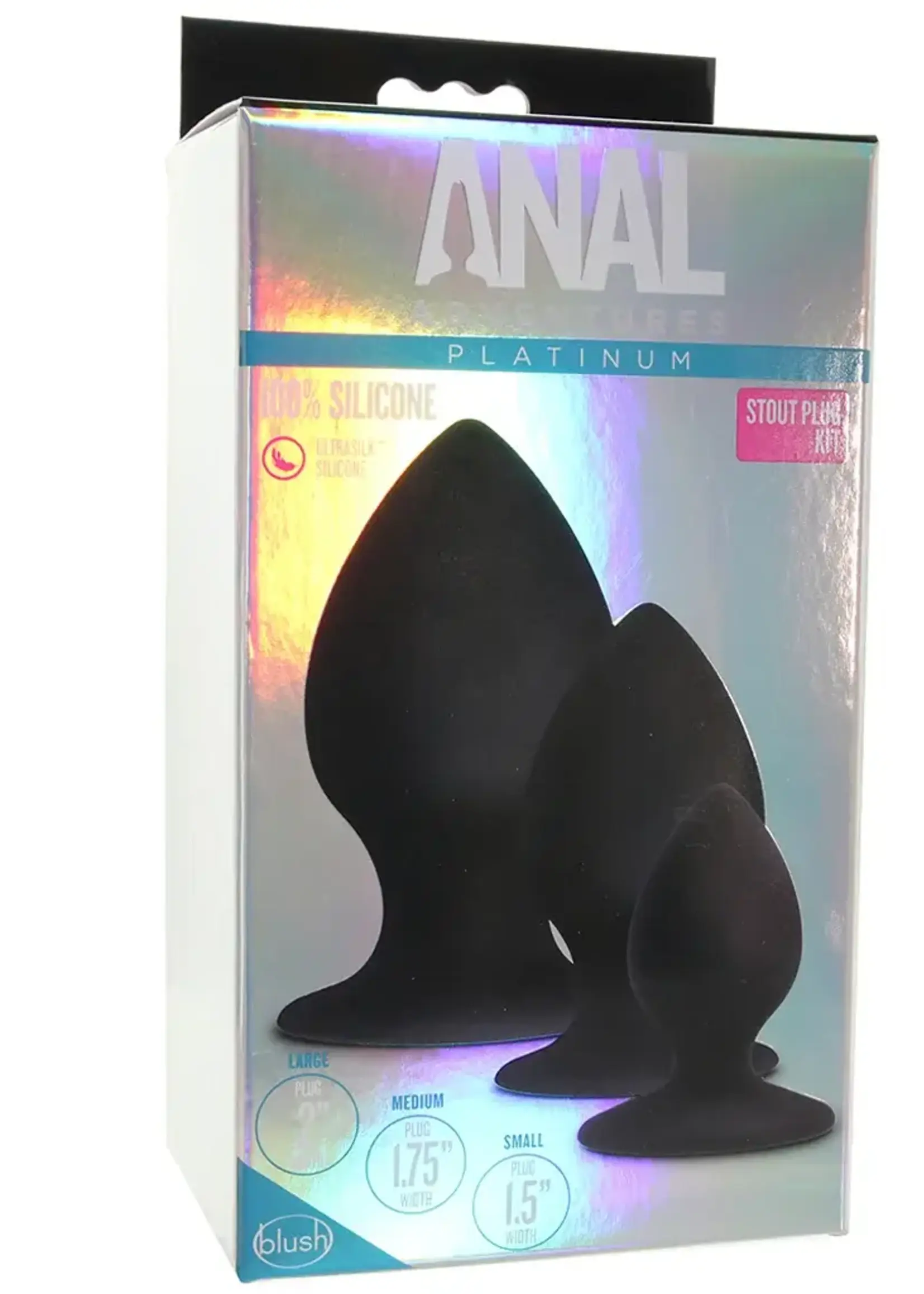 Blush Novelties Anal Adventures Platinum Silicone Anal Stout Plug Kit Black