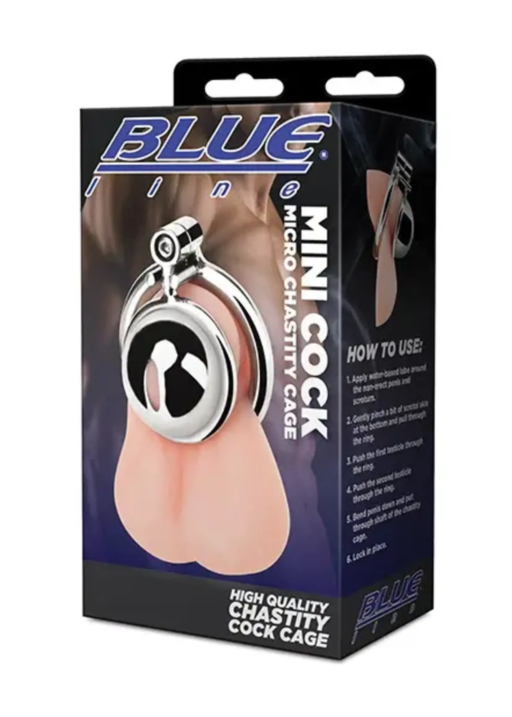 Electric Novelties Blue Line Mini Cock Micro Chastity Cage - Stainless Steel