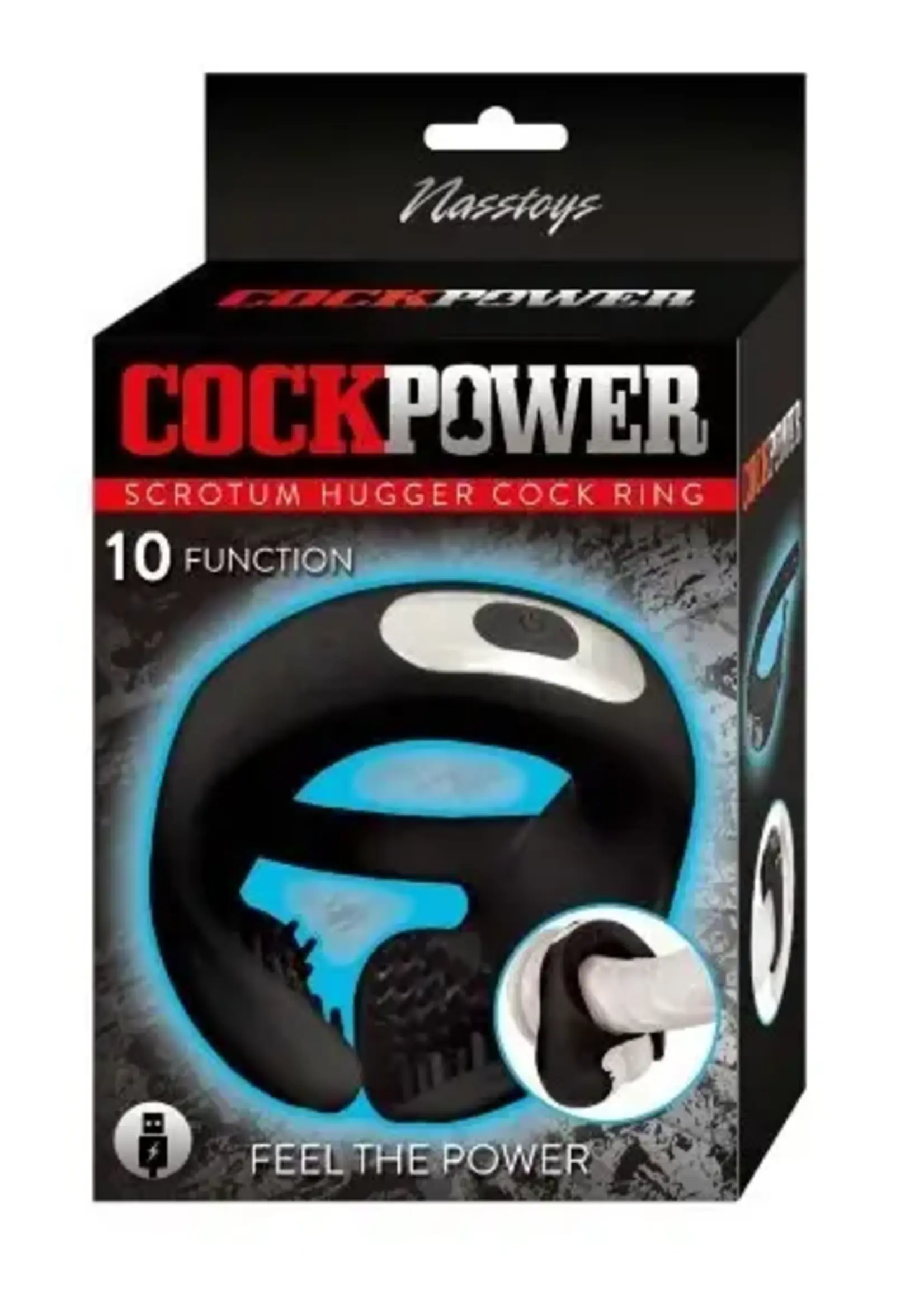 NassToys CockPower Scrotum Hugger Rechargeable Silicone Cock Ring- Black
