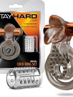 Blush Stay Hard Vibrating Cock Ring Set With Sleeve -