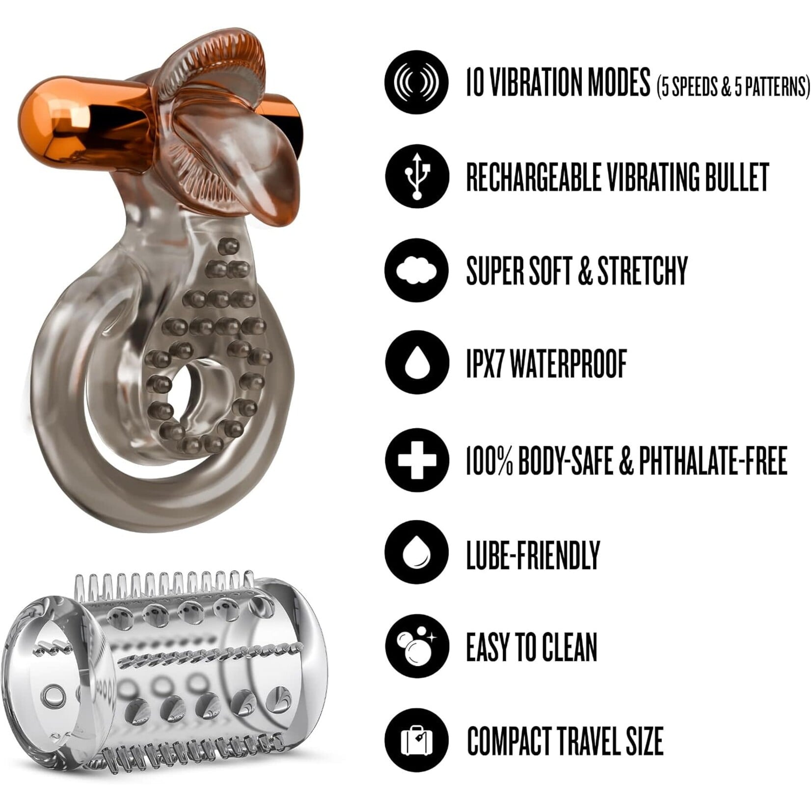 Blush Stay Hard Vibrating Cock Ring Set With Sleeve -