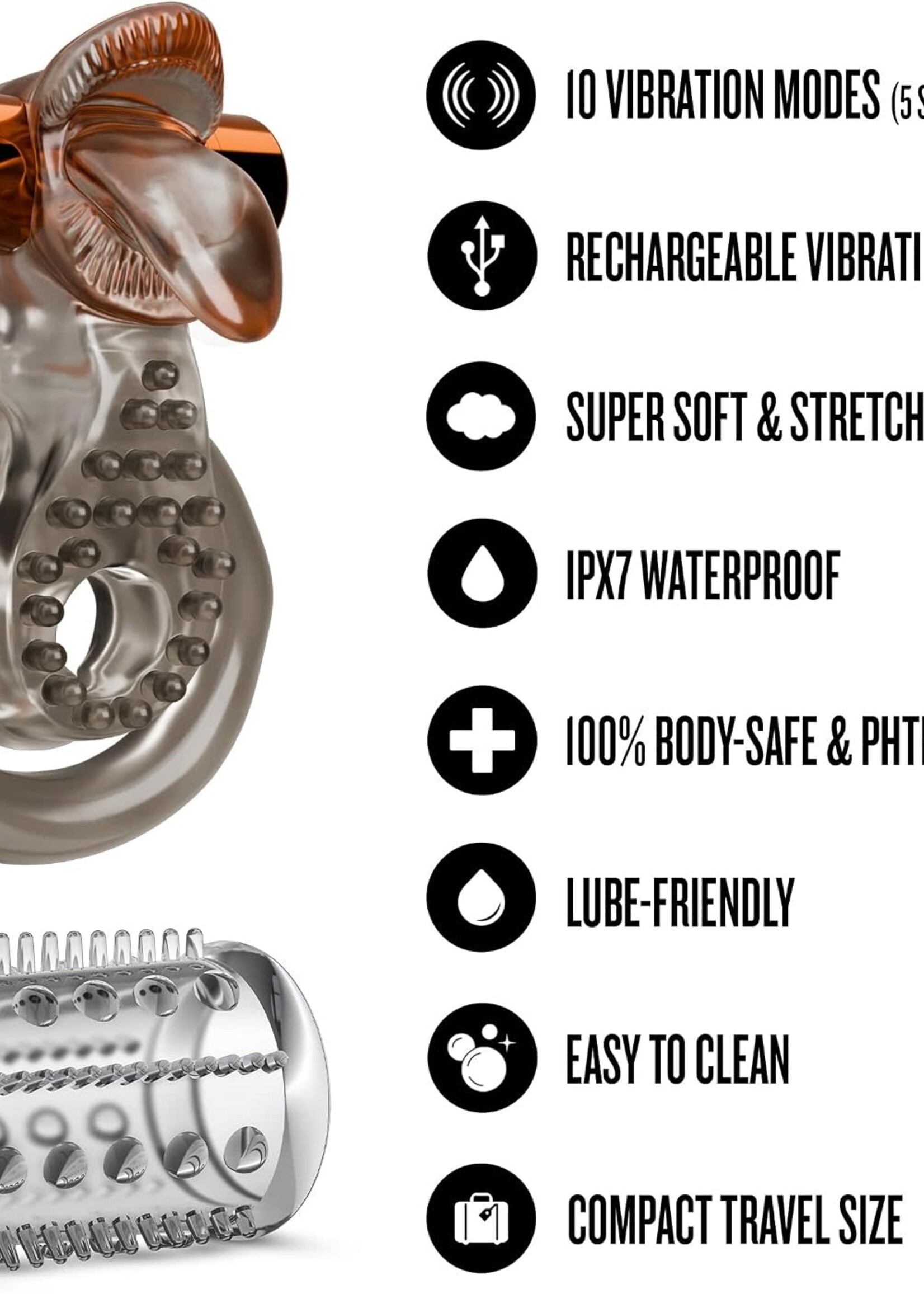 Blush Stay Hard Vibrating Cock Ring Set With Sleeve -