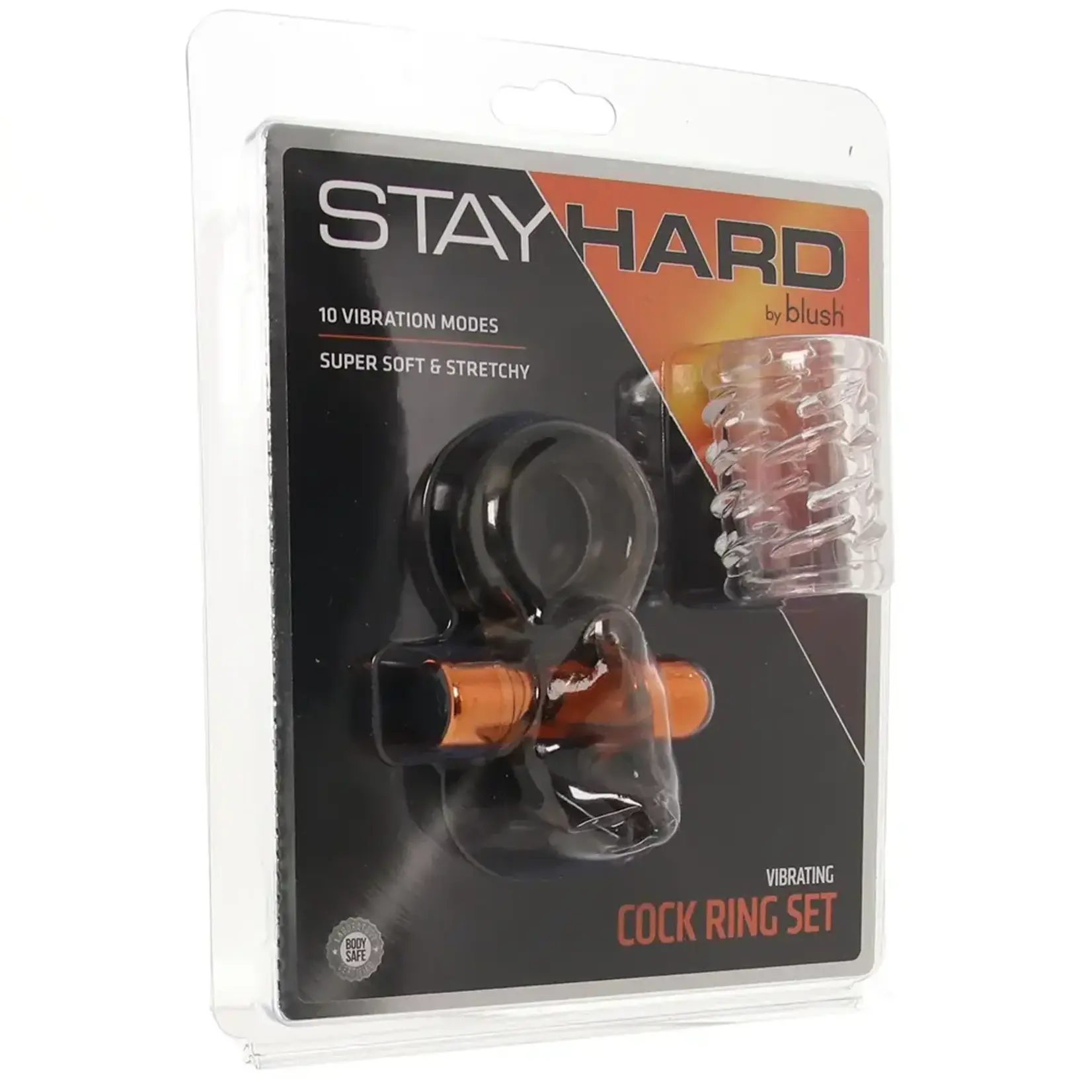 Blush Stay Hard Vibrating Cock Ring Set With Sleeve -