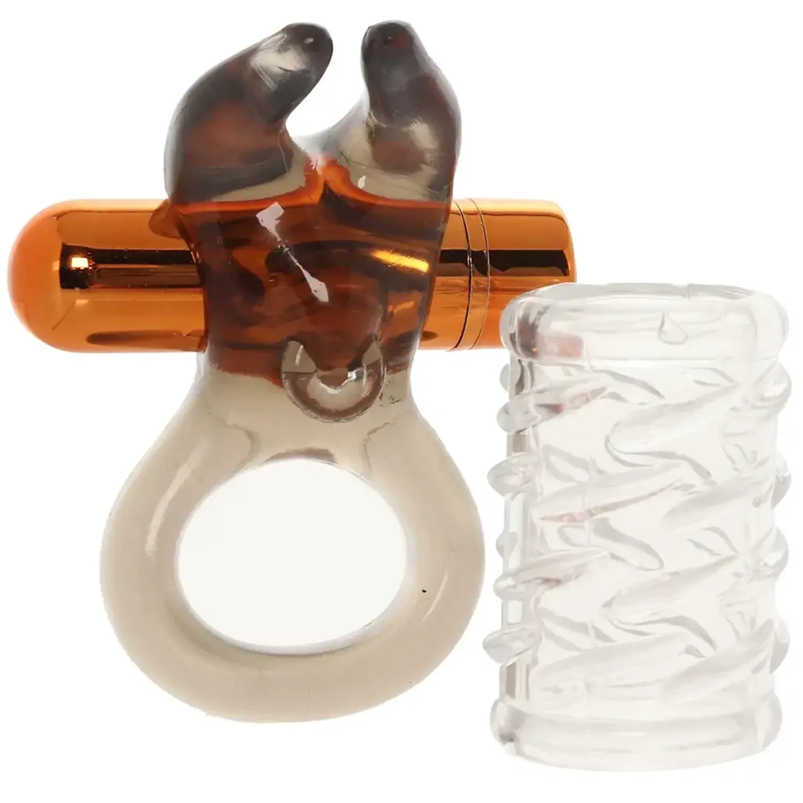 Blush Stay Hard Vibrating Cock Ring Set With Sleeve -