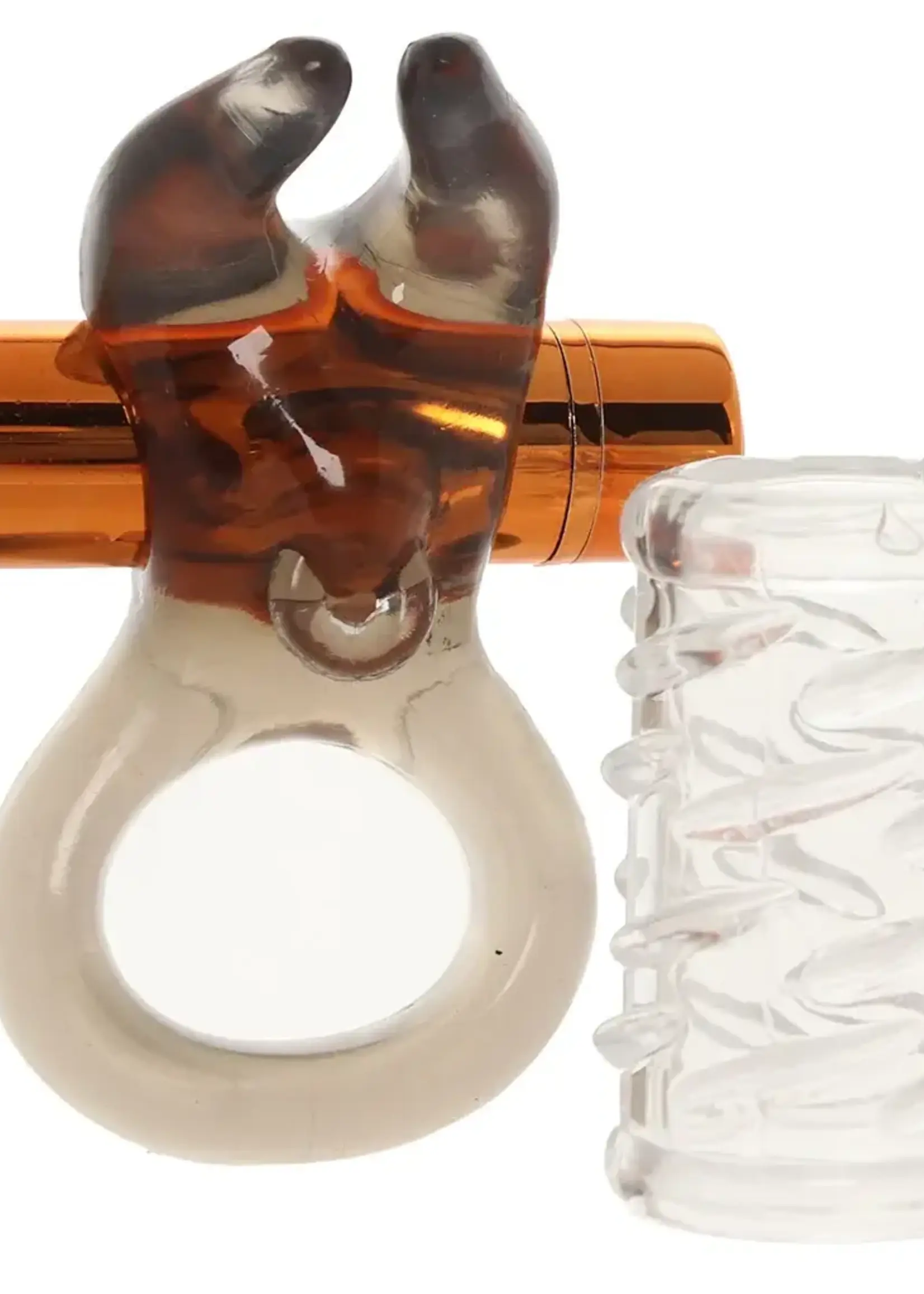 Blush Stay Hard Vibrating Cock Ring Set With Sleeve -