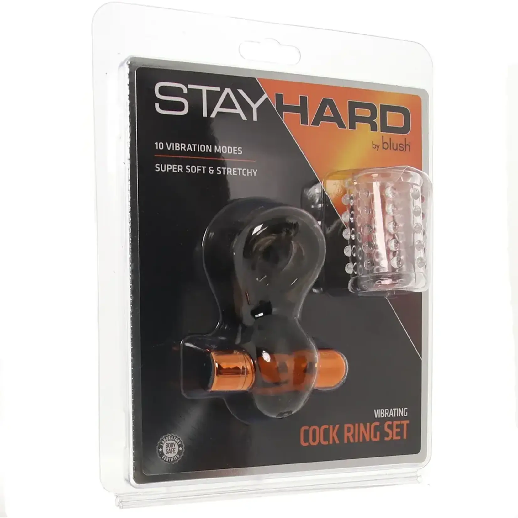 Blush Stay Hard Vibrating Cock Ring Set With Sleeve -