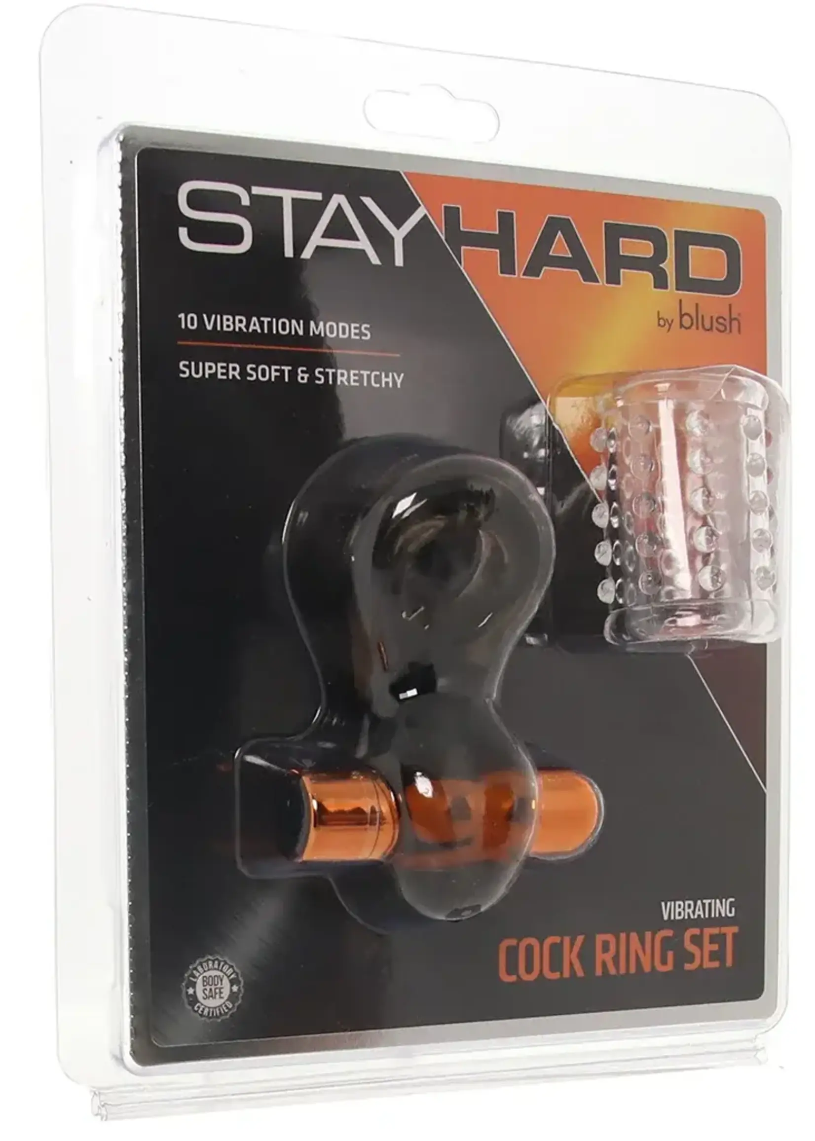Blush Stay Hard Vibrating Cock Ring Set With Sleeve -