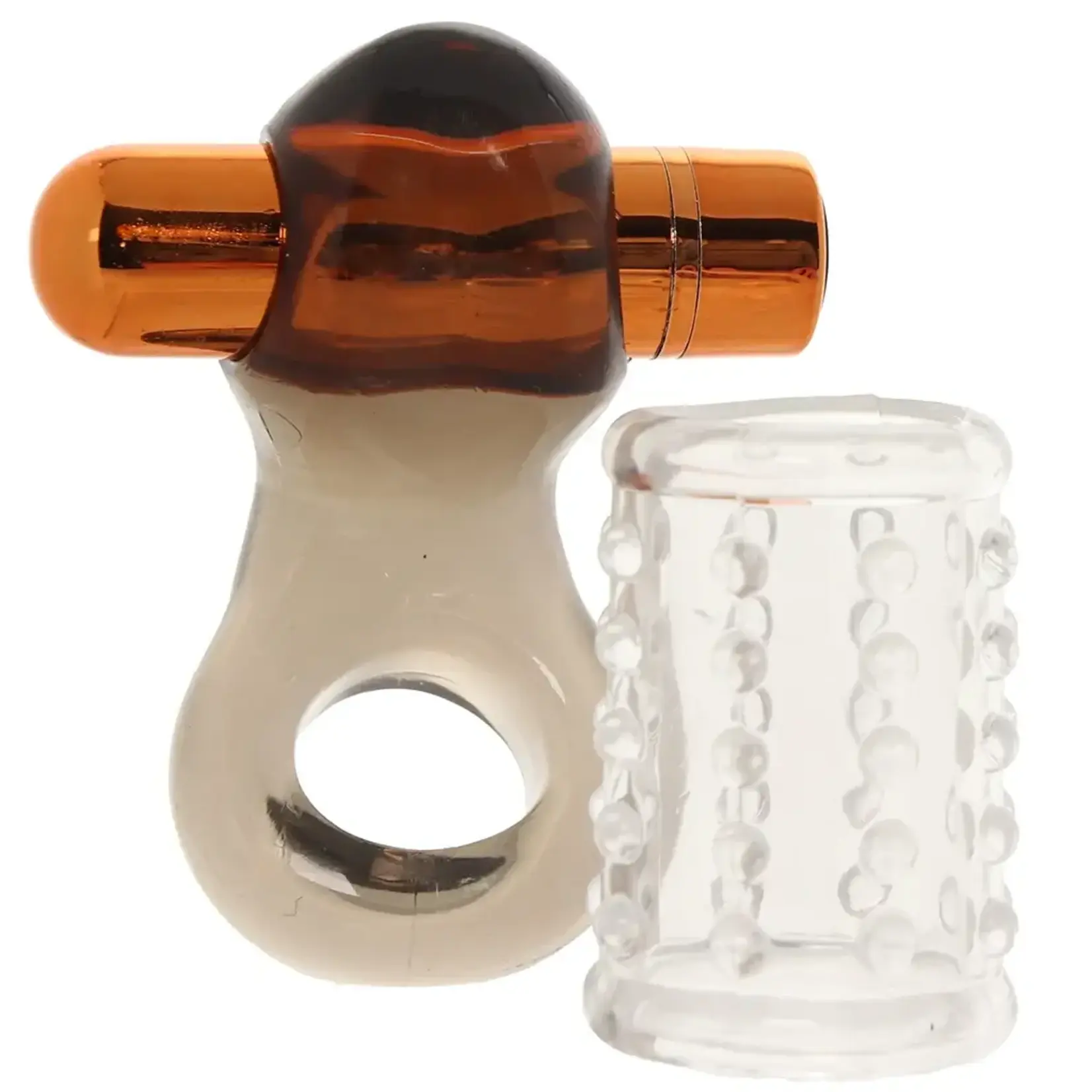 Blush Stay Hard Vibrating Cock Ring Set With Sleeve -