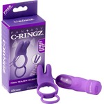 Pipedream Fantasy C-Ringz Twin Teazer Rabbit Silicone Cock Ring with Wired Remote Control - Purple