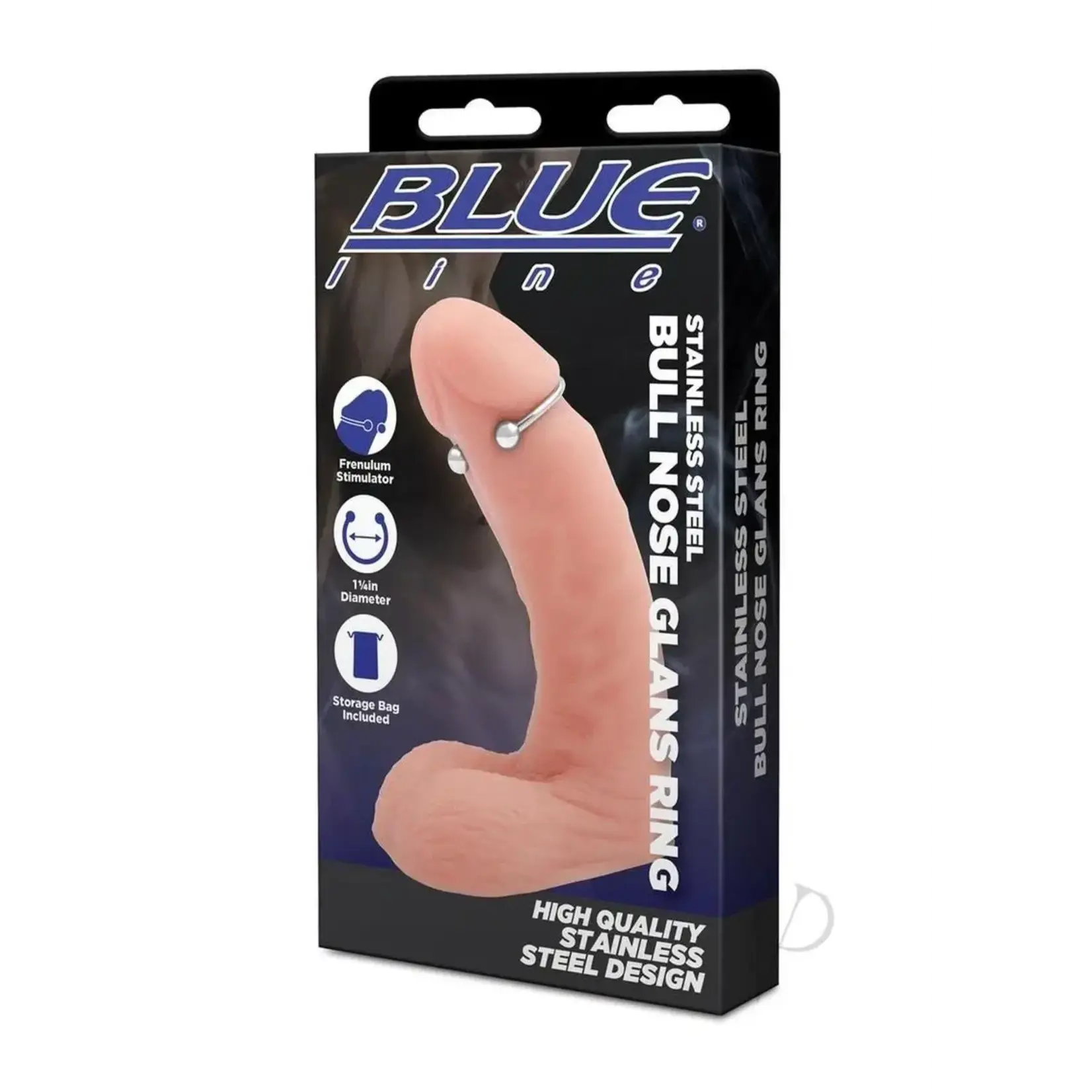 Electric Novelties Blue Line Bull Nose Glans Ring 32mm -Stainless Steel