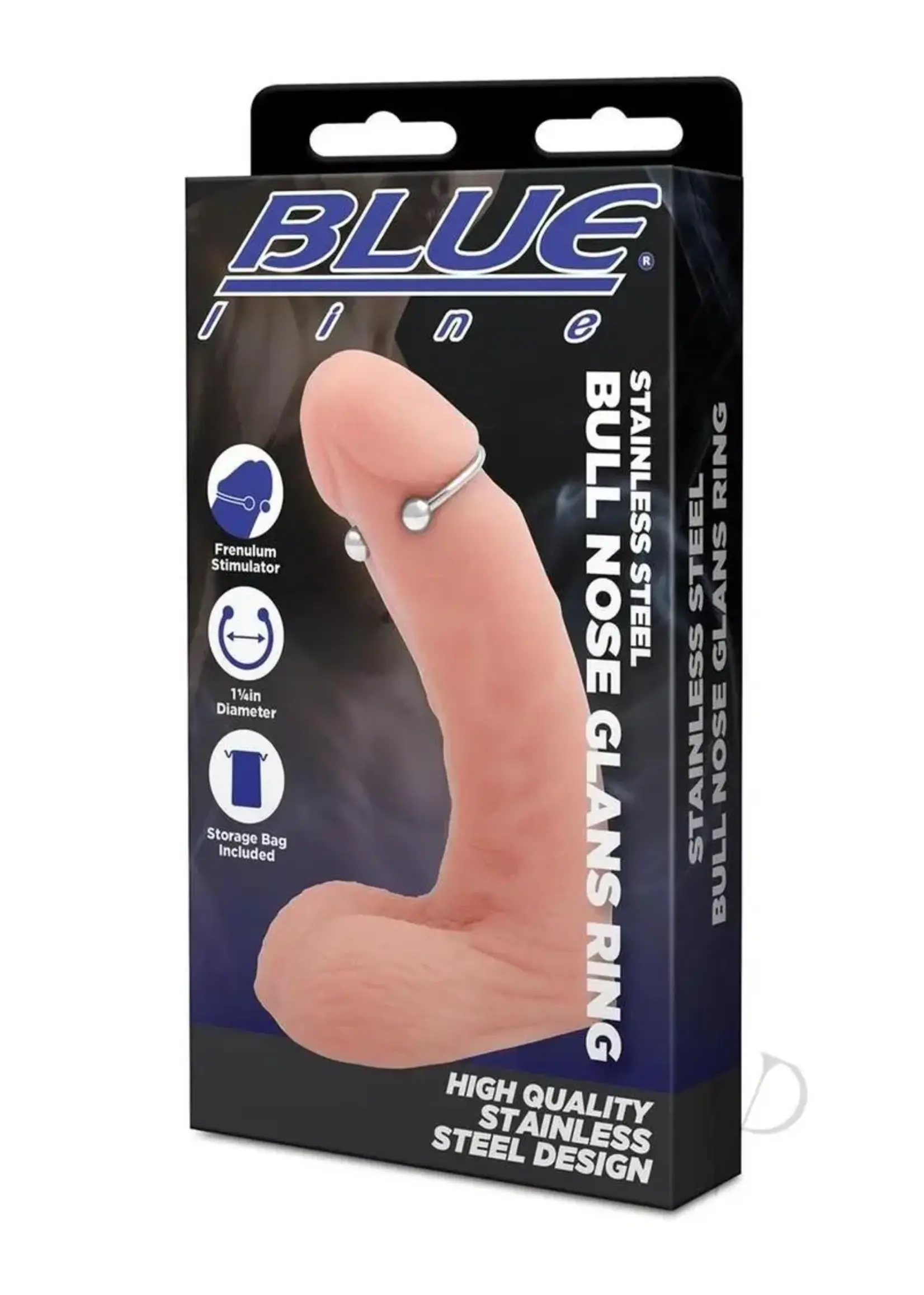 Electric Novelties Blue Line Bull Nose Glans Ring 32mm -Stainless Steel