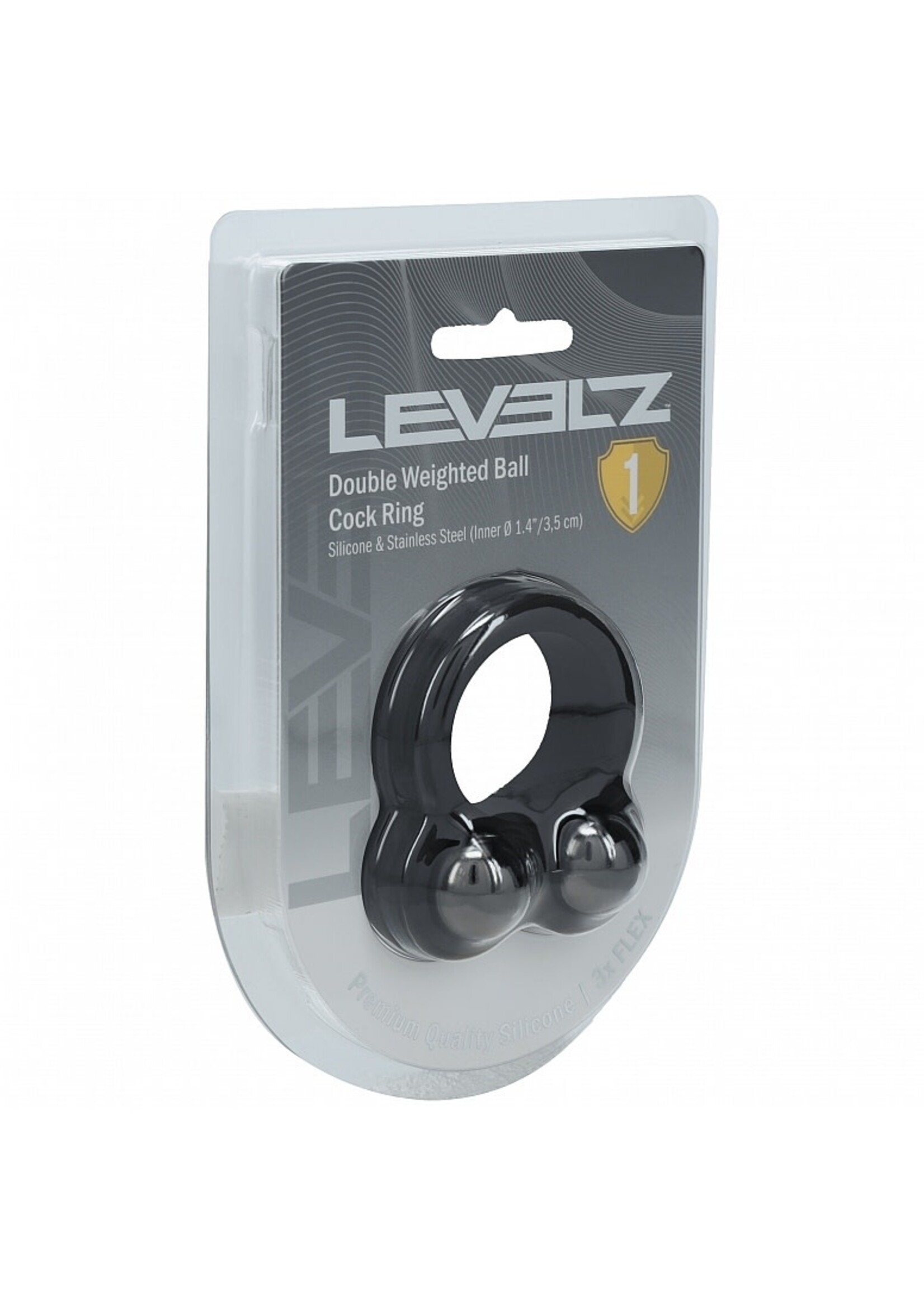 Shots Levelz Levelz Liquid Silicone Double Weighted Ball Cock Ring Black