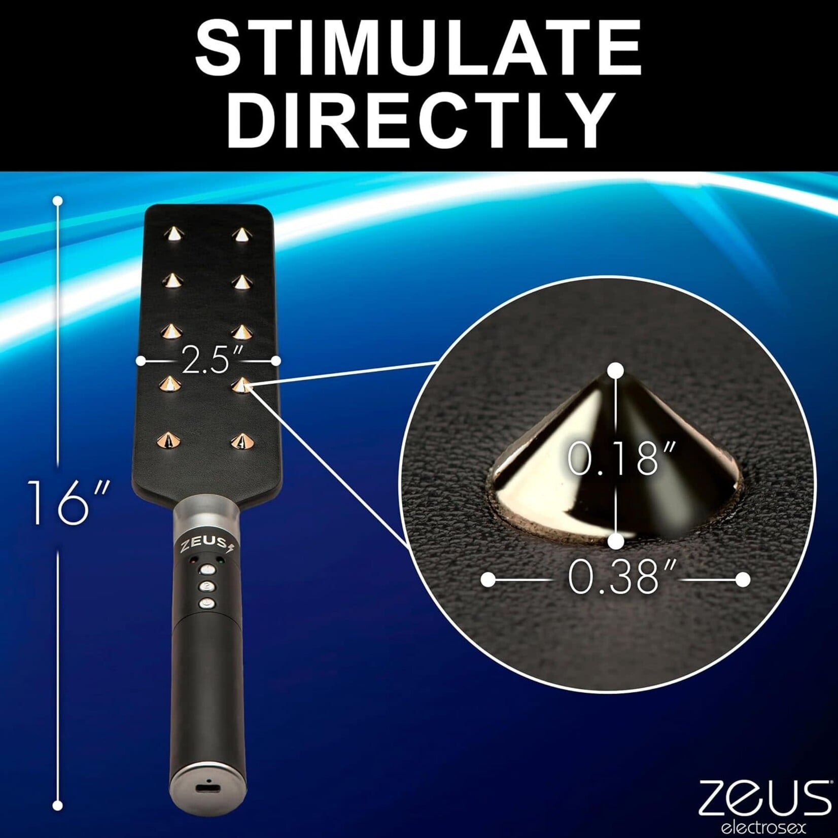 XR Brands Zeus Electrosex Zeus Electrosex E-Stim Spiked Paddle - Black/Silver