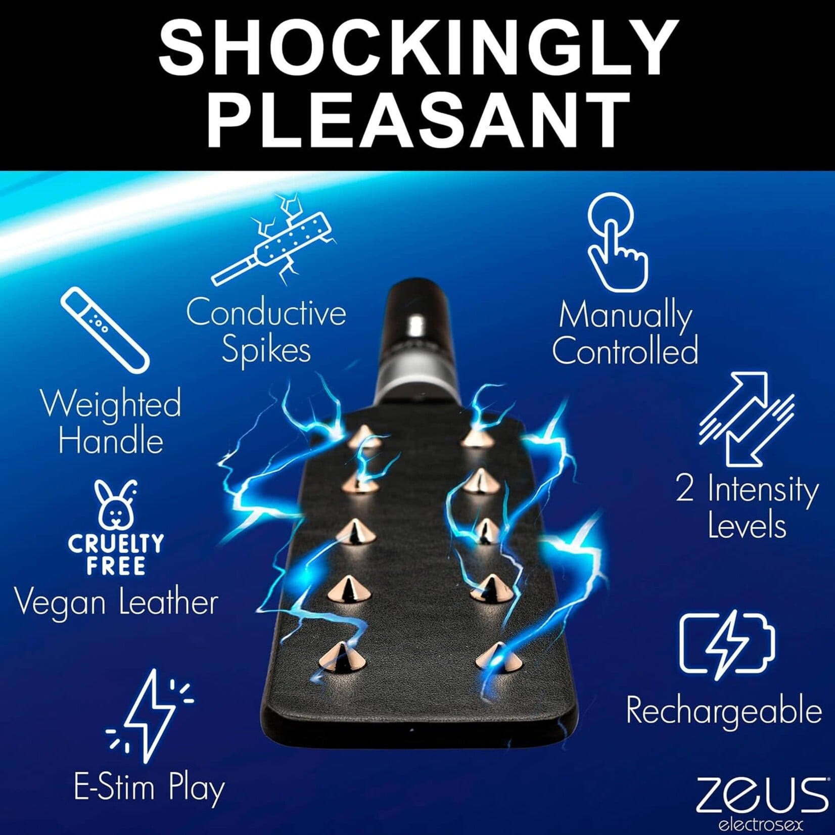 XR Brands Zeus Electrosex Zeus Electrosex E-Stim Spiked Paddle - Black/Silver