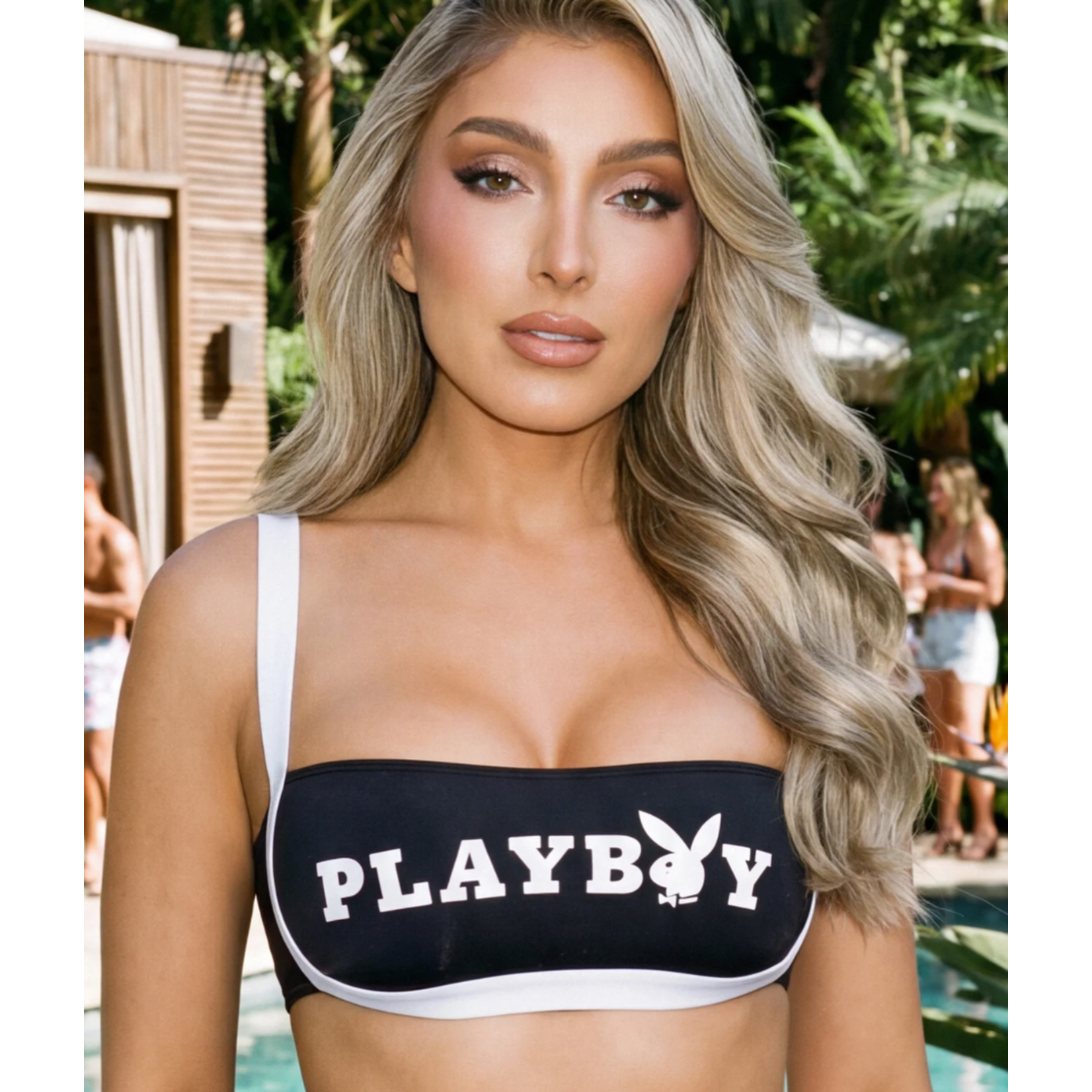 Playboy Pleasure` Playboy Bandeau Bikini Set - Black/White