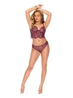 Elegant Moments Anna Eyelash Lace Cami Top w/Thong 2 pc Set - Merlot