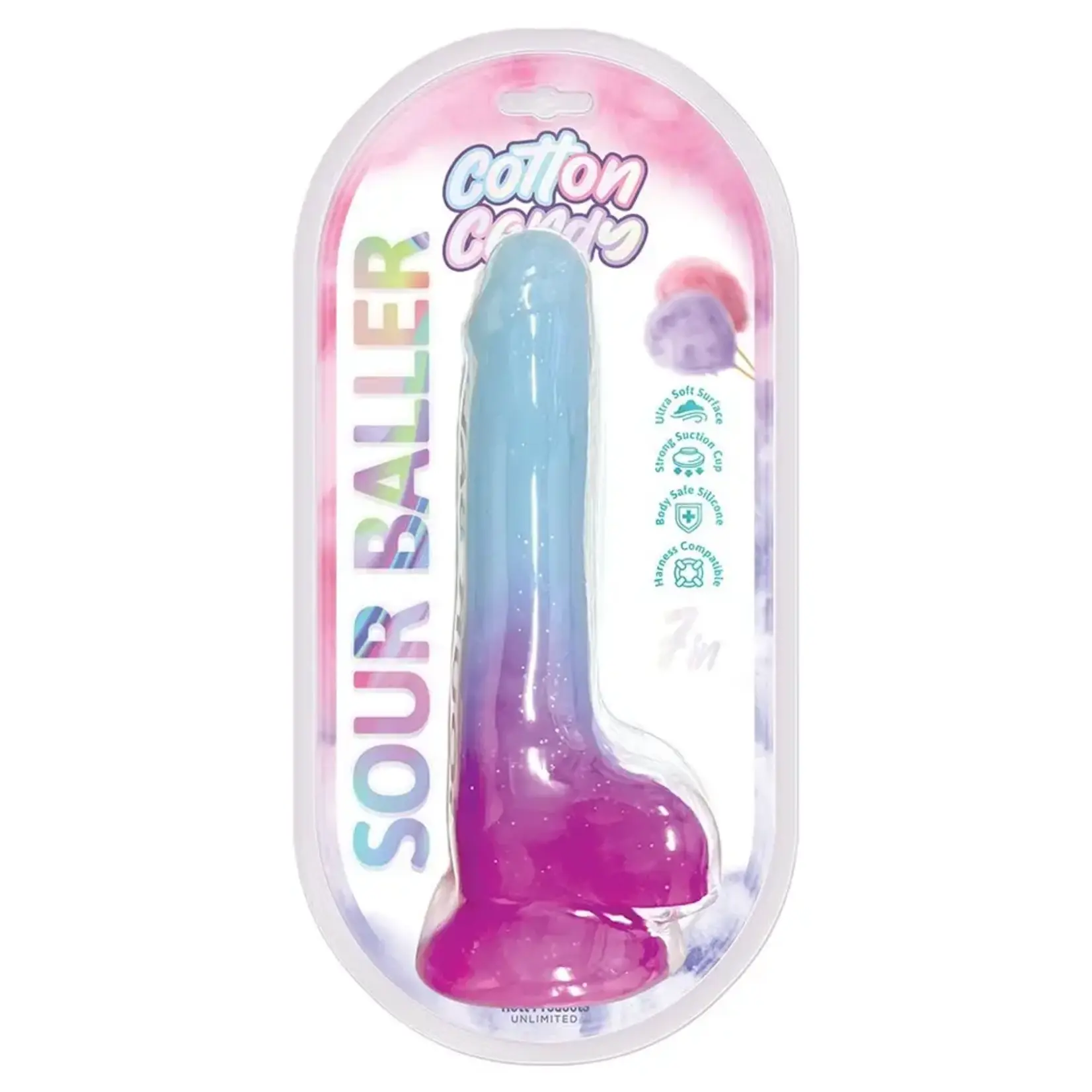 HOTT PRODUCTS Cotton Candy Sour Baller 7" Silicone Dildo Aqua/Purple