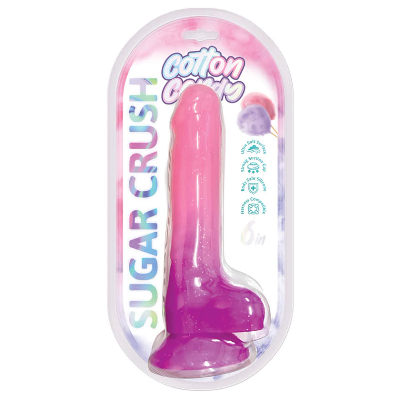 HOTT PRODUCTS Cotton Candy Sugar Crush 6" Silicone Dildo Pink/Purple