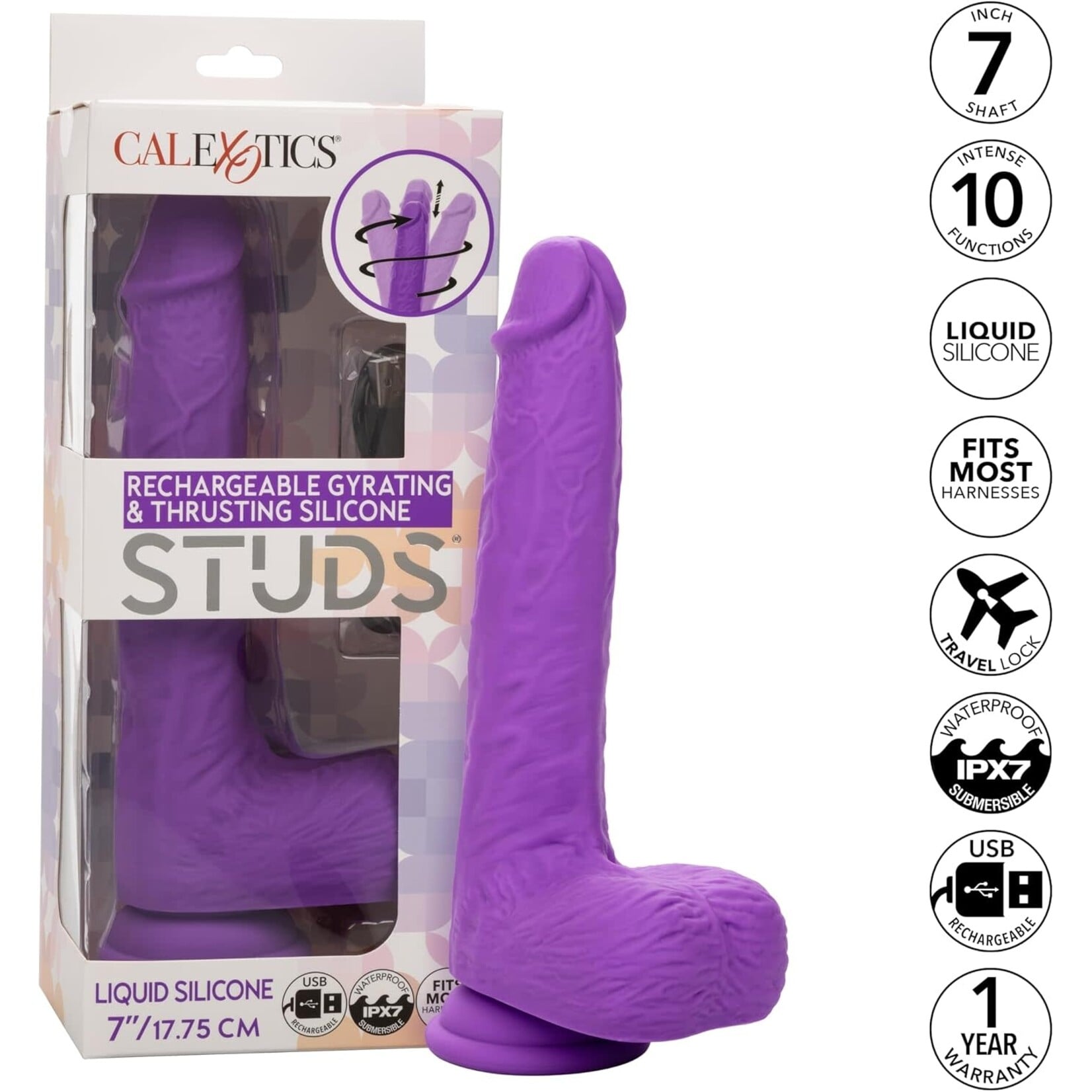 Calexotics Rechargeable Gyrating and Thrusting Silicone Studs - Purple