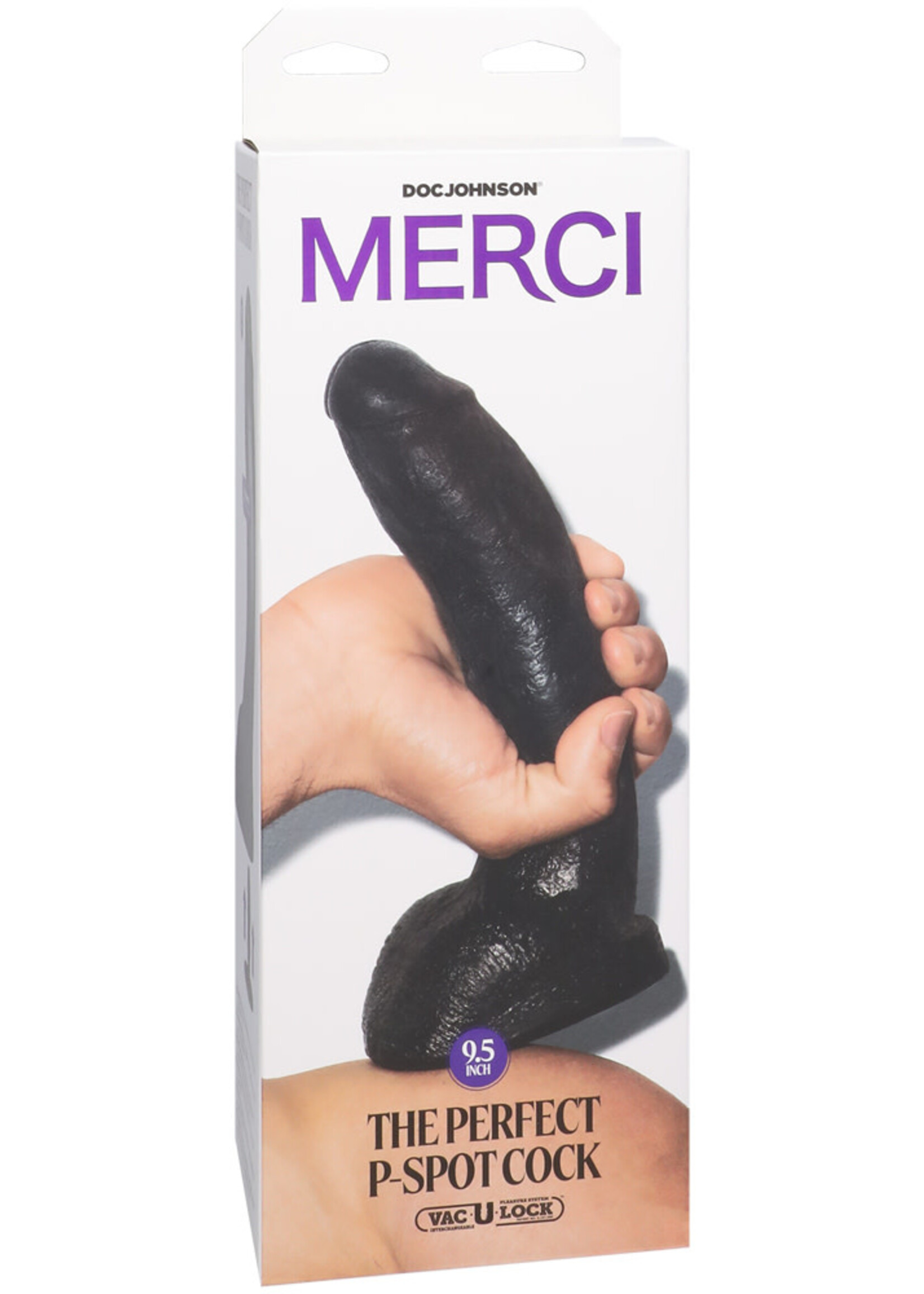 Doc Johnson Merci The Perfect P-Spot Cock 9.5" With Removable Vac-U-Lock Suction Cup Ultraskyn Black