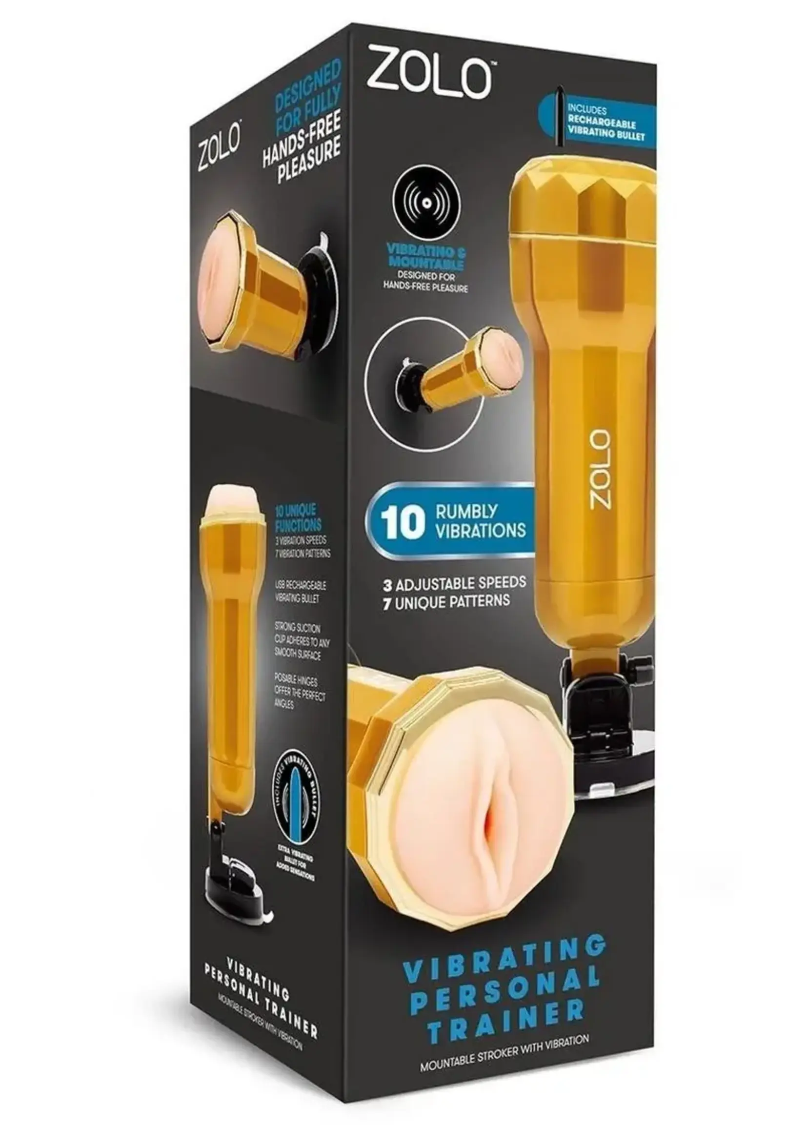 Zolo Zolo Vibrating Mountable Stroker - Gold