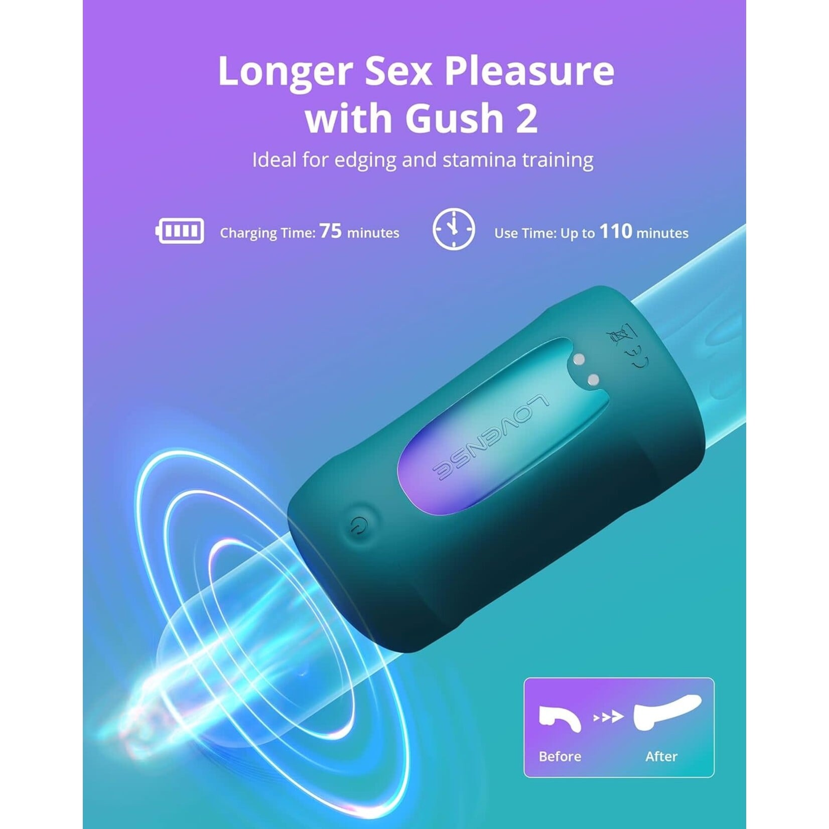 LOVENSE Lovense Gush 2 Motion Handsfree Silicone Rechargeable Oscillating Masturbator - Green