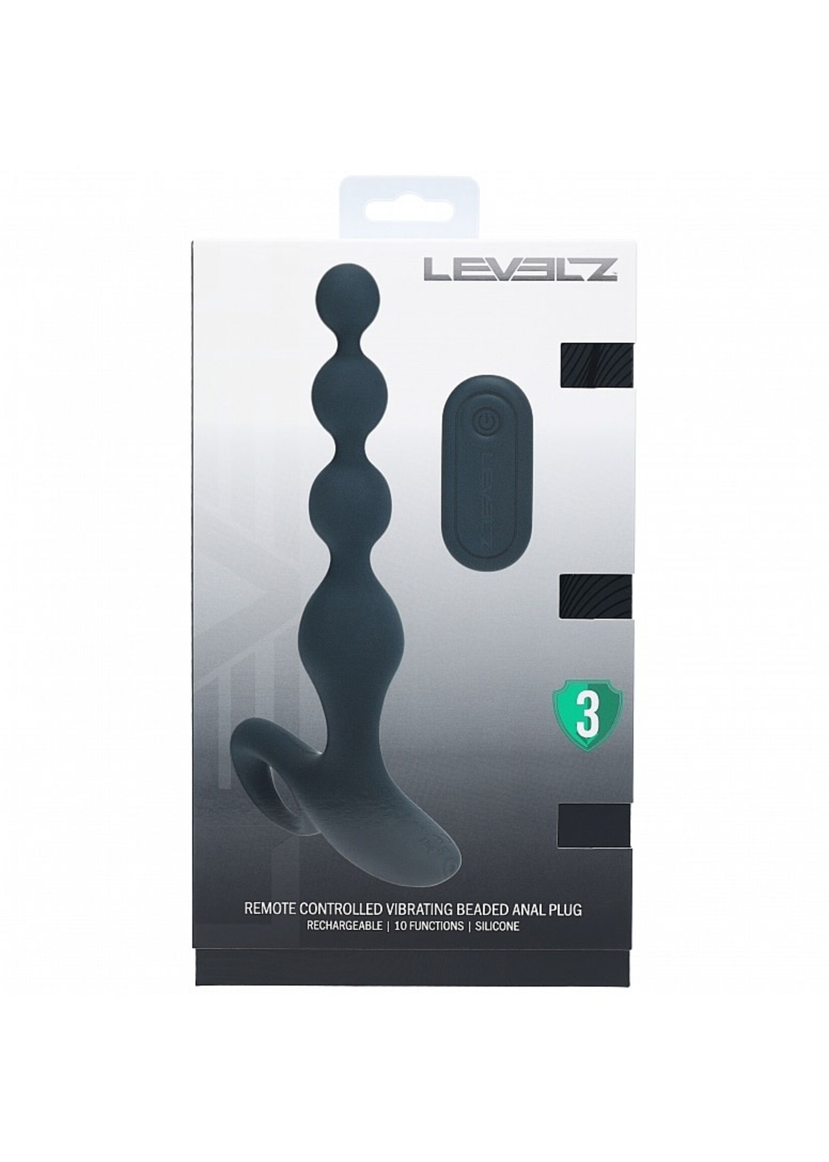 Shots Levelz Levelz Beaded Vibrating Silicone Rechargeable Anal Plug with Remote Control - Black