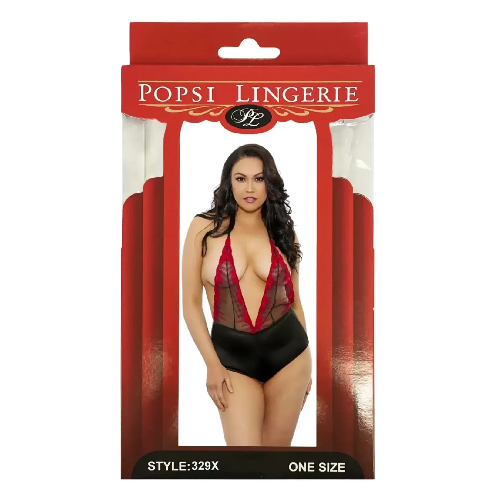 Popsi Lingerie Lace And Satin Teddy Plus Size Black/Red