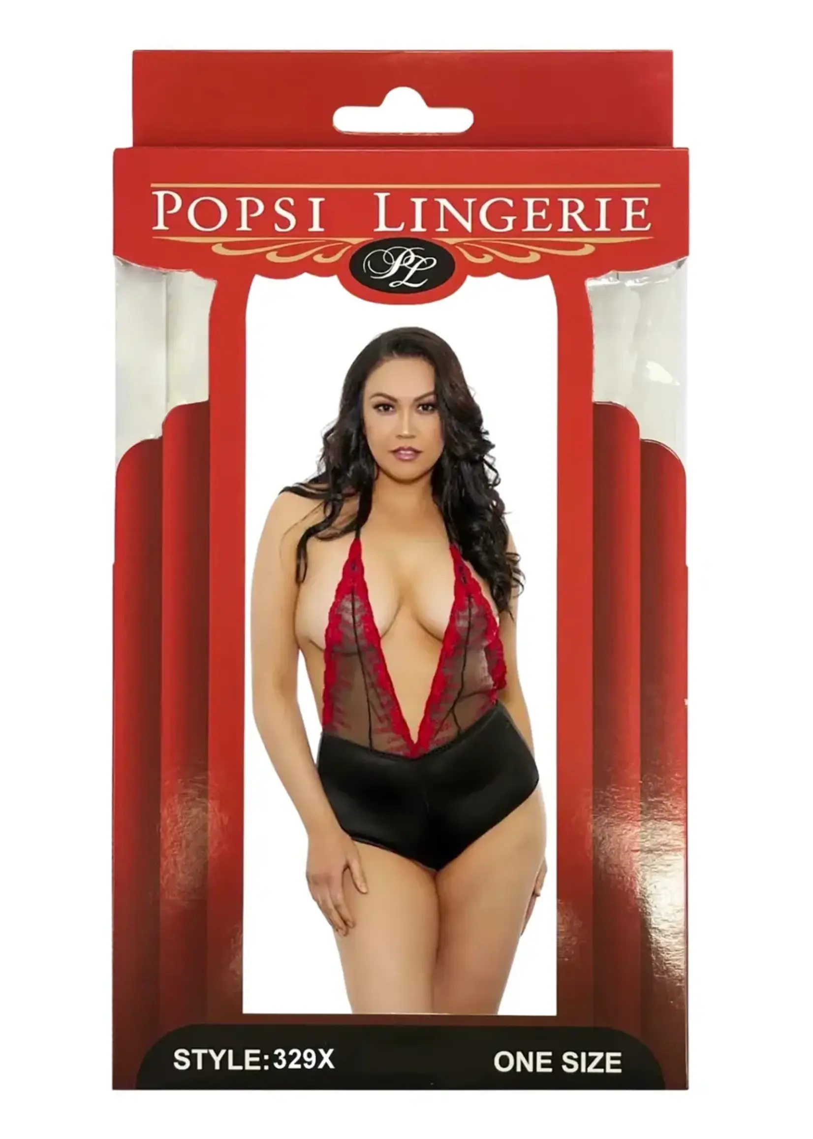 Popsi Lingerie Lace And Satin Teddy Plus Size Black/Red