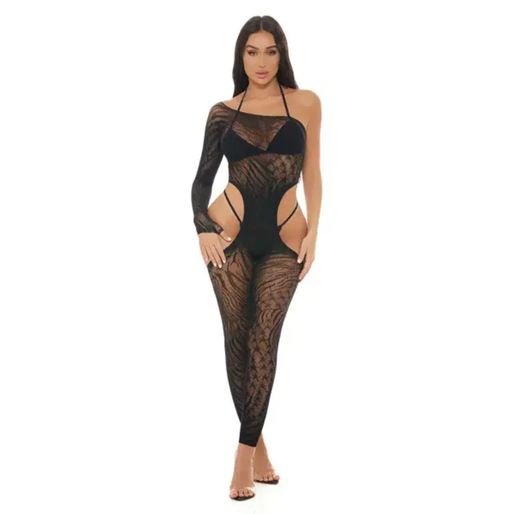Pink Lipstick Star Sign Bodystocking Black - OS