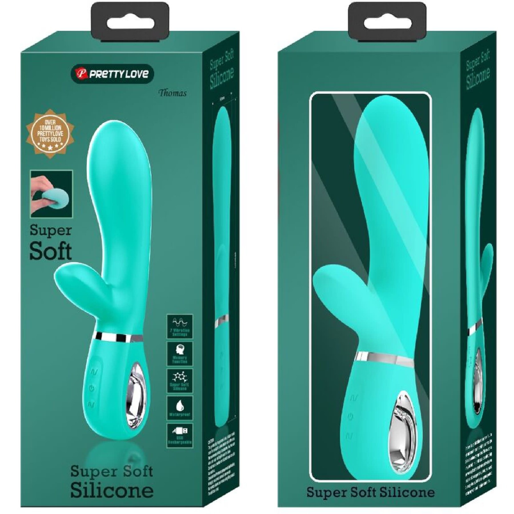 Pretty Love Thomas Super Soft Silicone Rabbit Vibrator - Turquoise