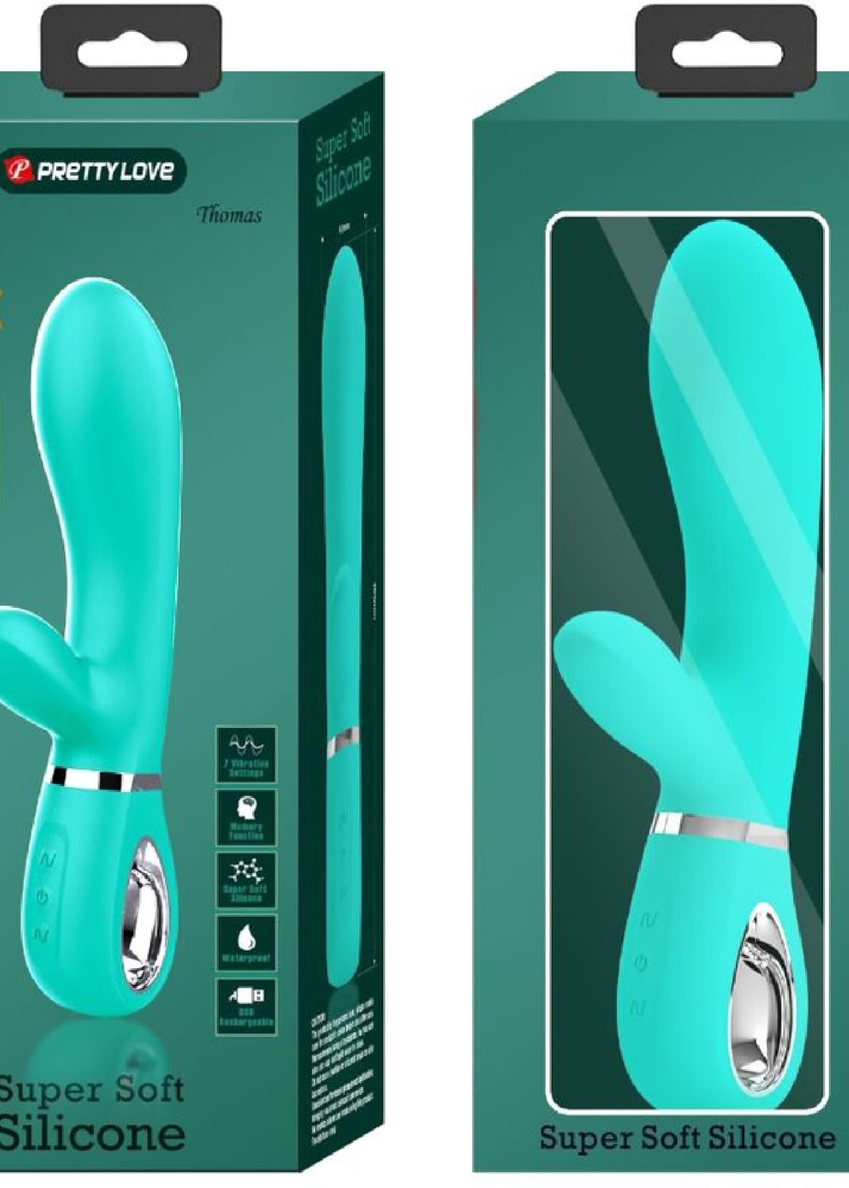 Pretty Love Thomas Super Soft Silicone Rabbit Vibrator - Turquoise
