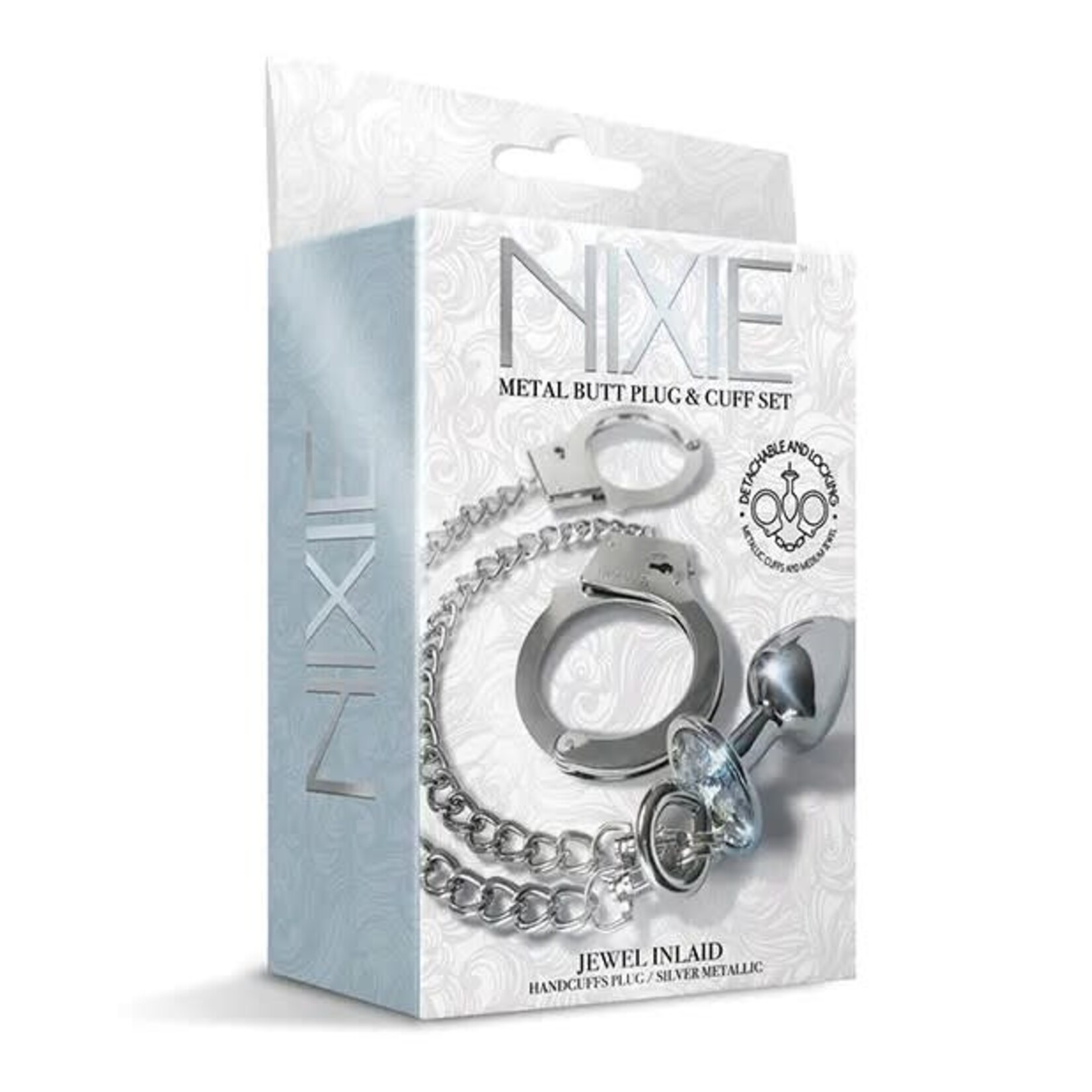 Nixie Nixie Metal Butt Plug w/Inlaid Jewel & Fur Cuff Set