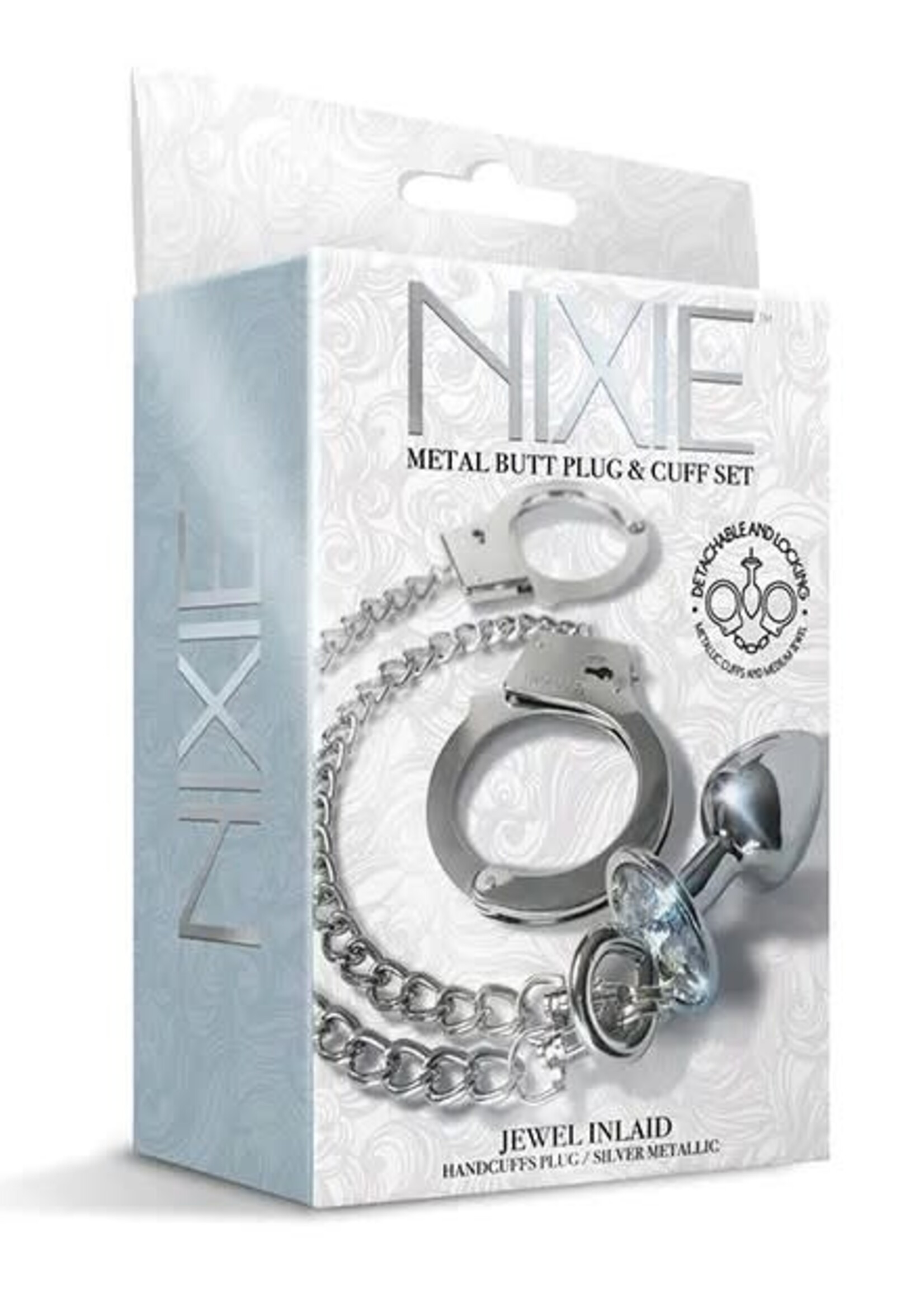 Nixie Nixie Metal Butt Plug w/Inlaid Jewel & Fur Cuff Set