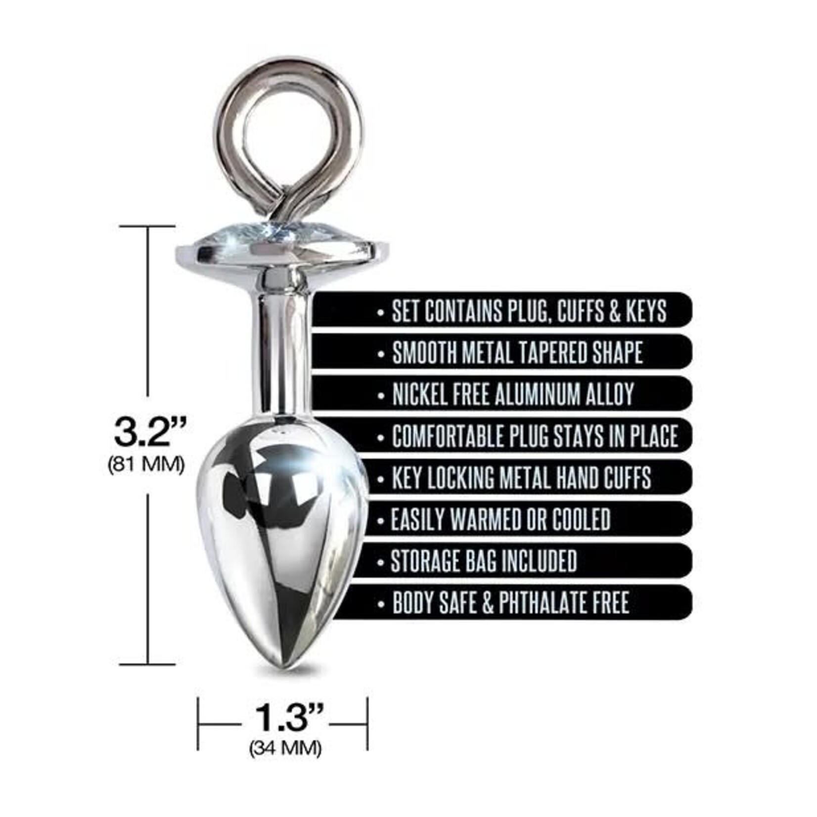 Nixie Nixie Metal Butt Plug w/Inlaid Jewel & Fur Cuff Set