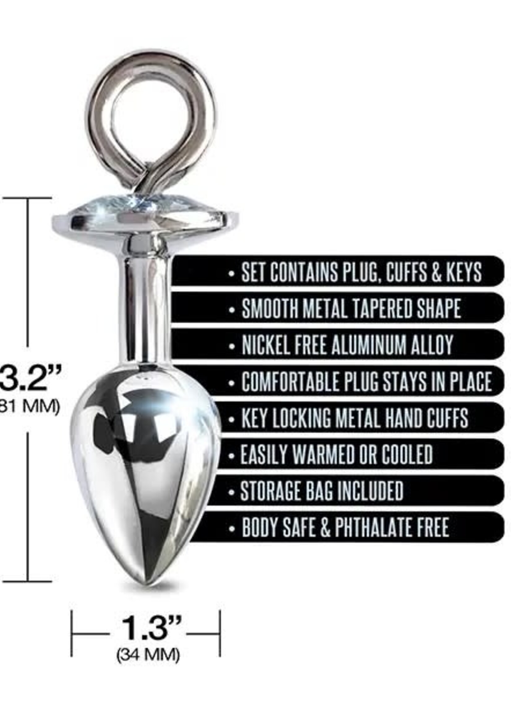 Nixie Nixie Metal Butt Plug w/Inlaid Jewel & Fur Cuff Set
