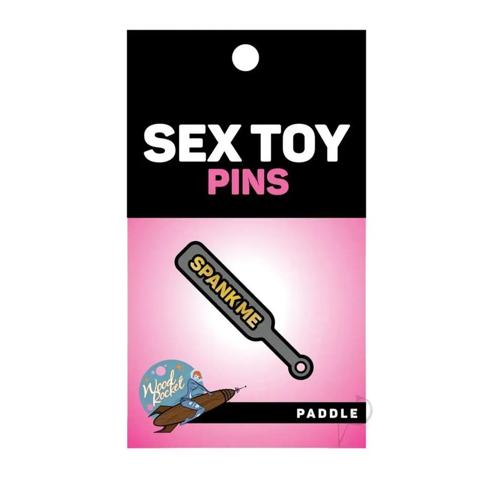 Wood Rocket Paddle Spank Me Enamel Pin - Yellow/Grey