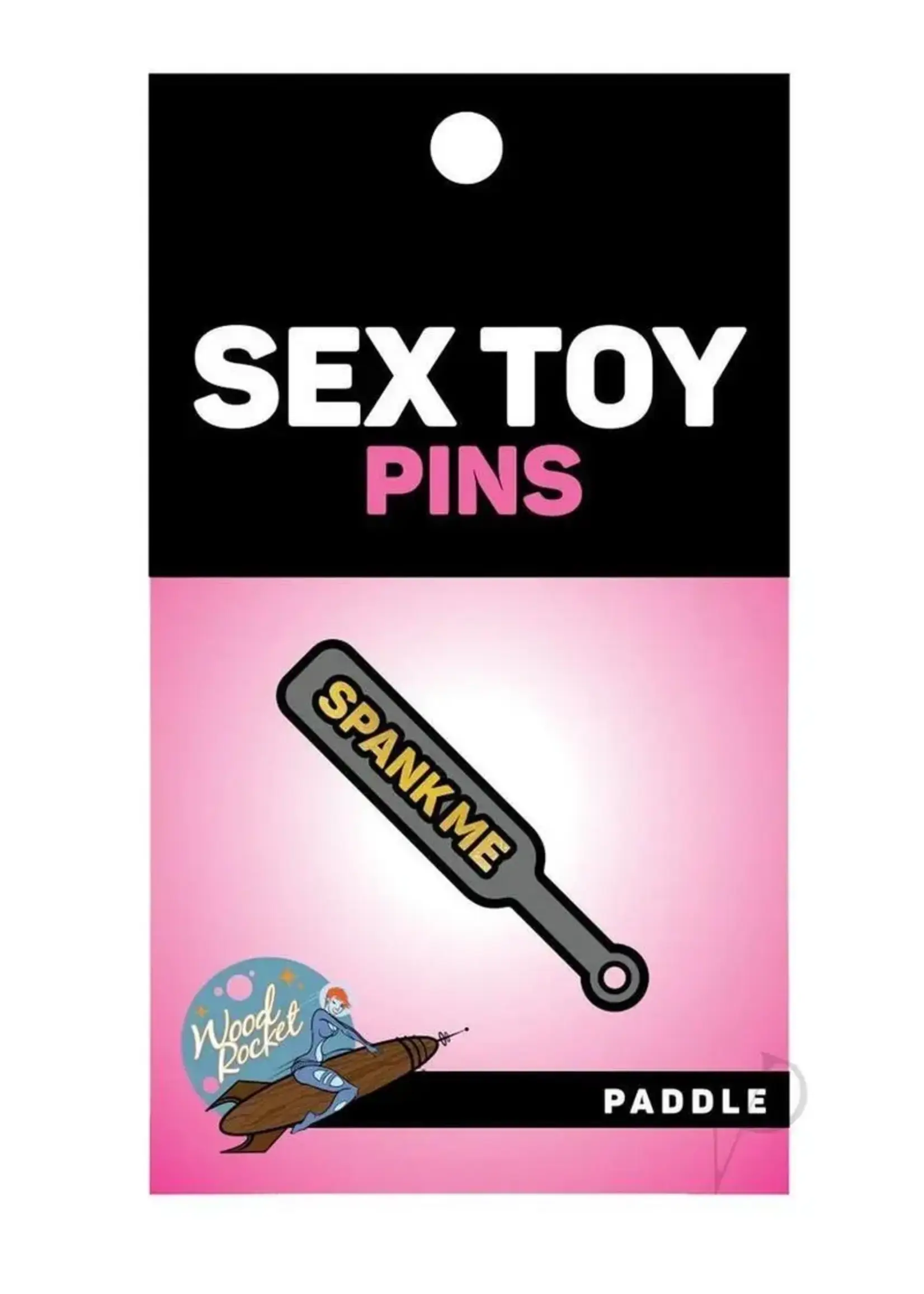 Wood Rocket Paddle Spank Me Enamel Pin - Yellow/Grey