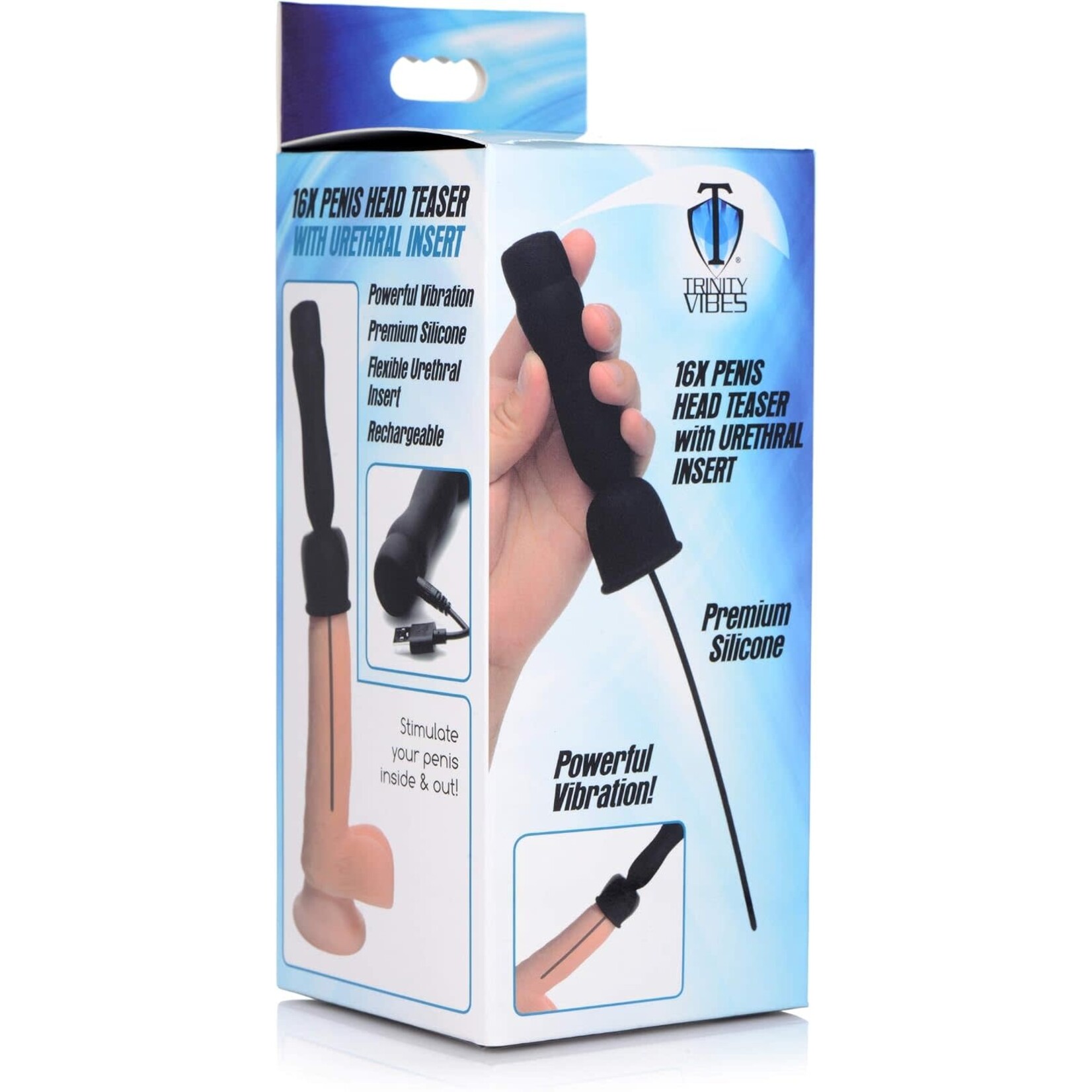 XR Brands Trinity Vibes 16x Penis Head Teaser With Urethral Sound - Black