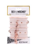 Sportsheets Sex & Mischief Peaches ‘n CreaMe Fur Handcuffs - Ivory/Rose Gold