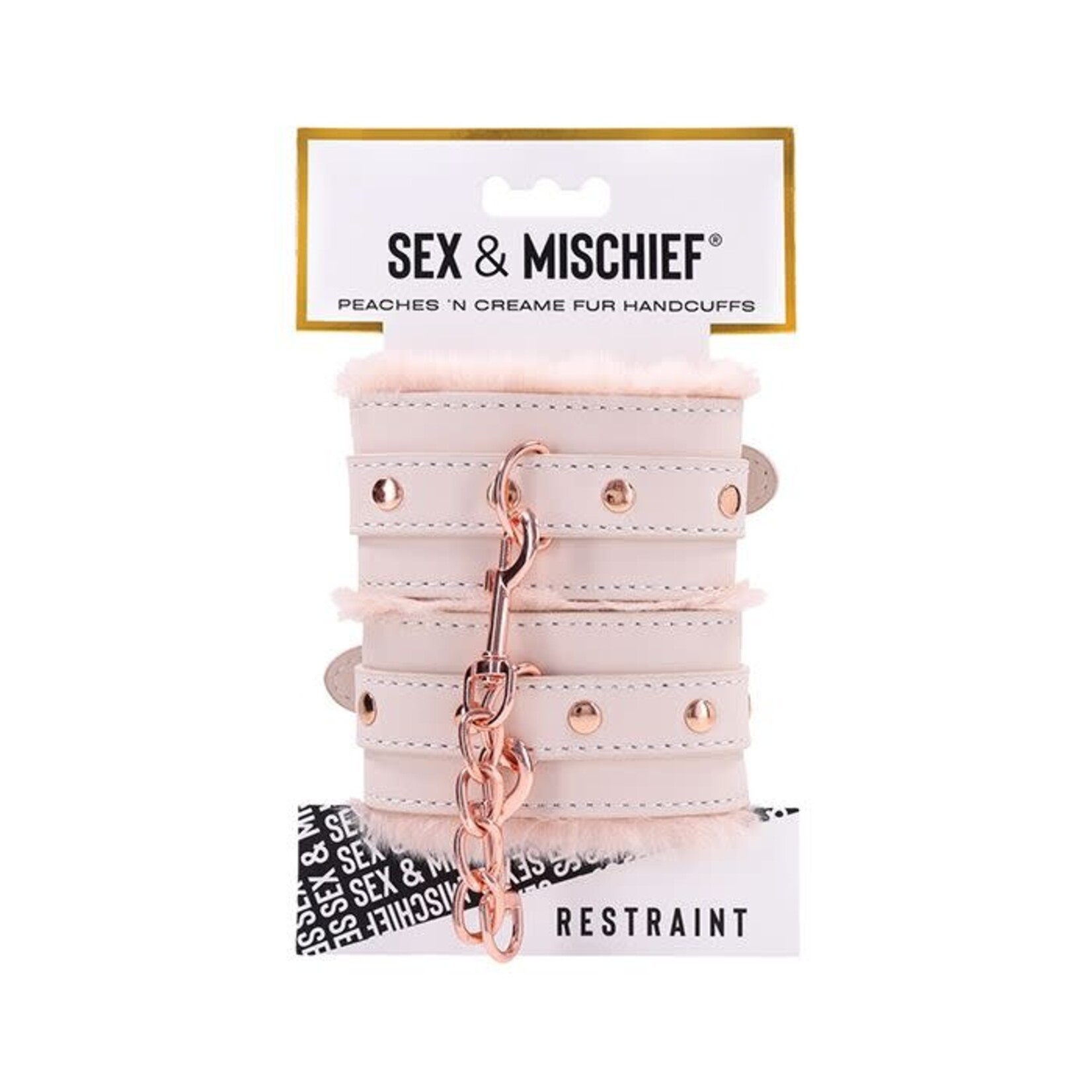 Sportsheets Sex & Mischief Peaches ‘n CreaMe Fur Handcuffs - Ivory/Rose Gold