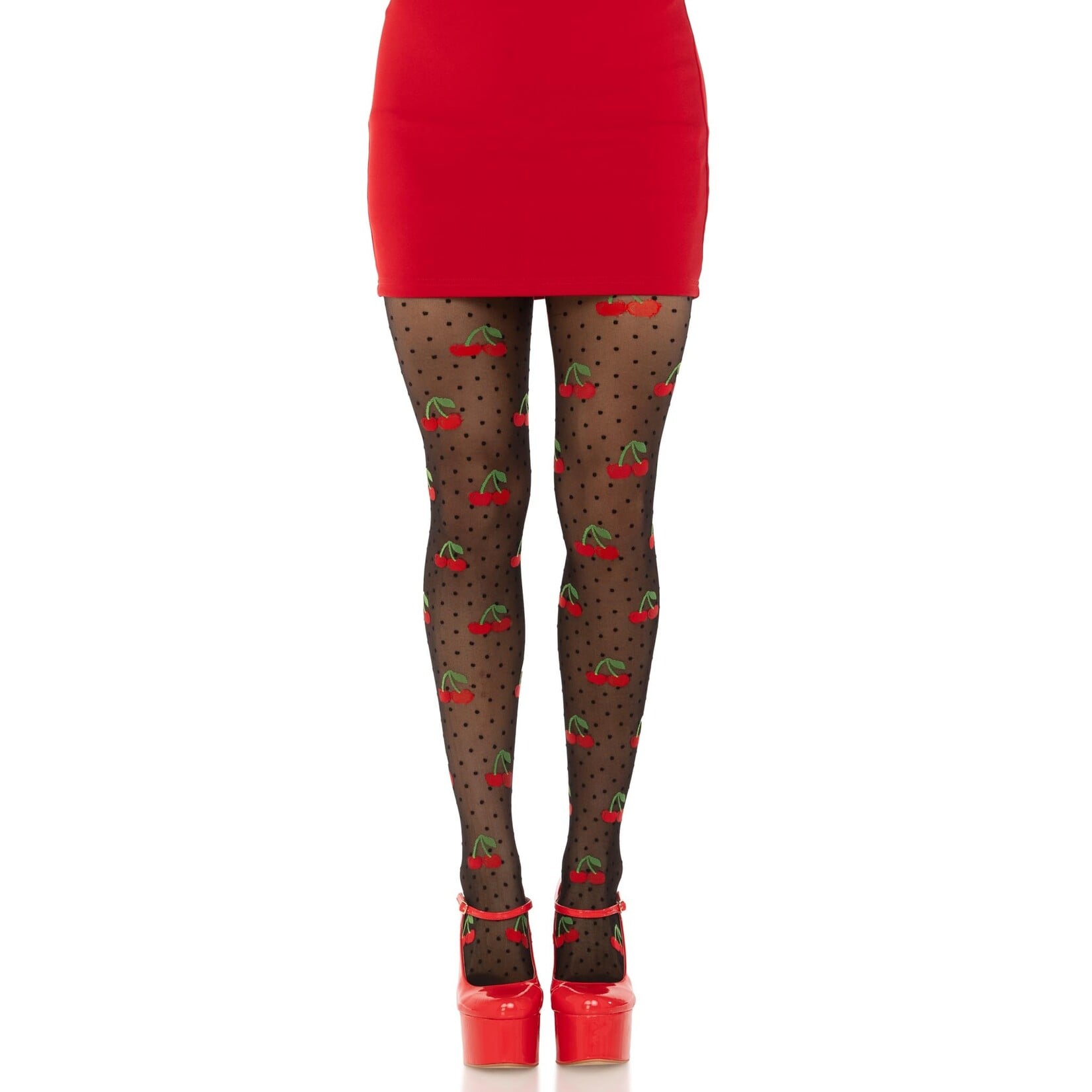 Leg Avenue Polka Dot Cherry Tights - One Size - Black