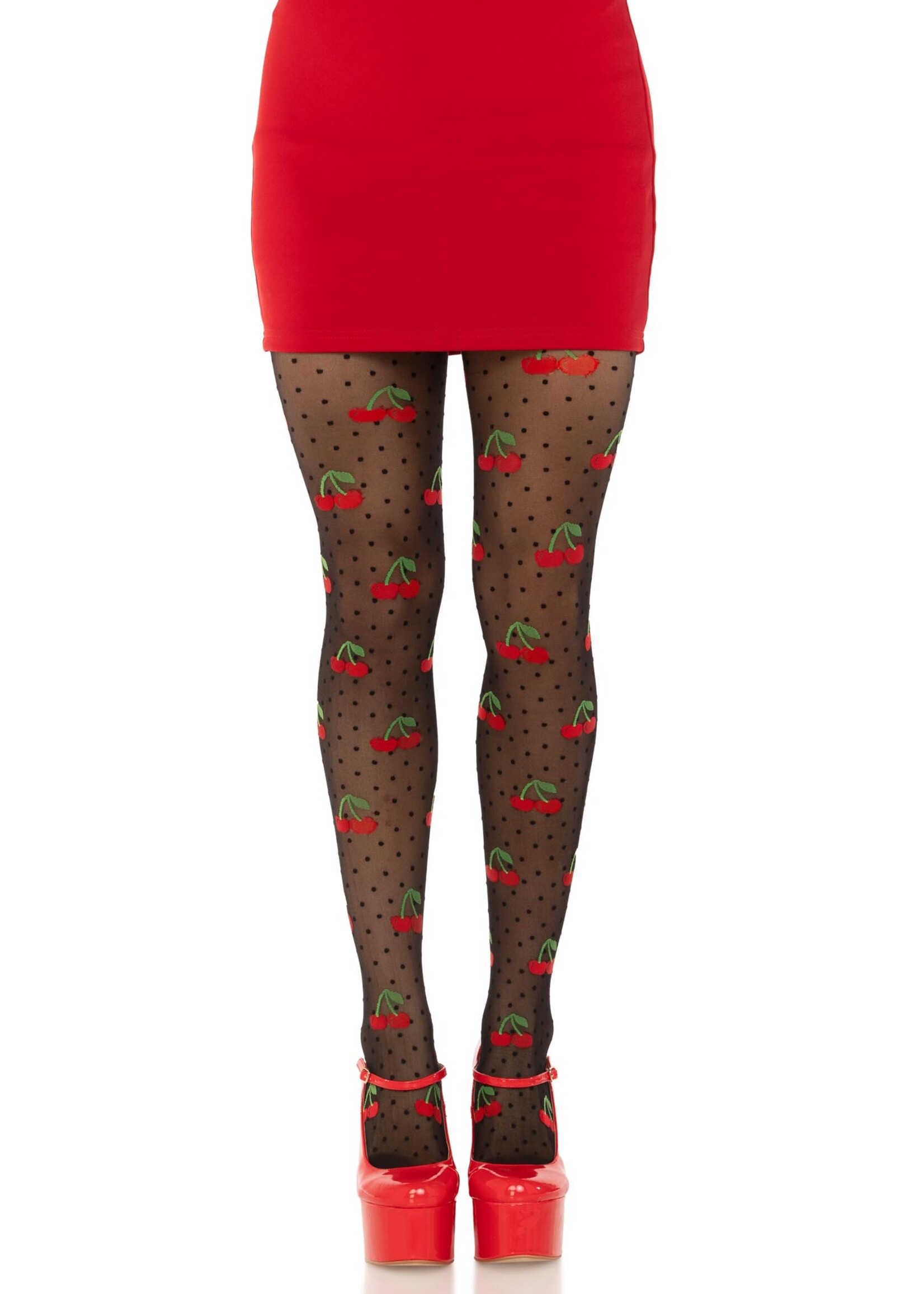 Leg Avenue Polka Dot Cherry Tights - One Size - Black