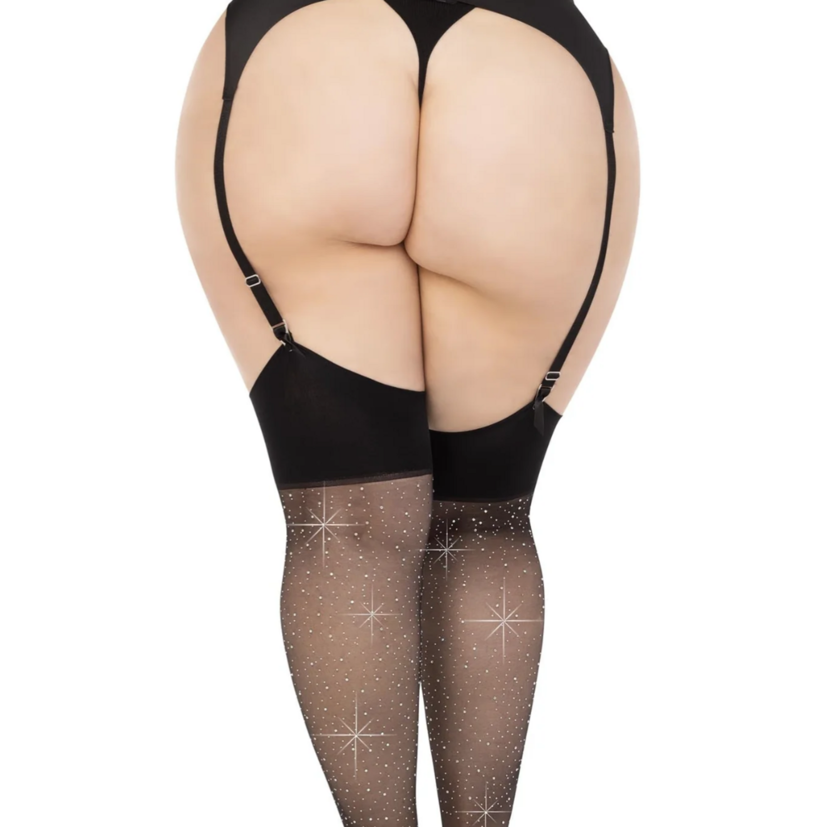 Leg Avenue Leg Avenue Wide Top Rhinestone Spandex Sheer Stockings - 1X/2X - Black