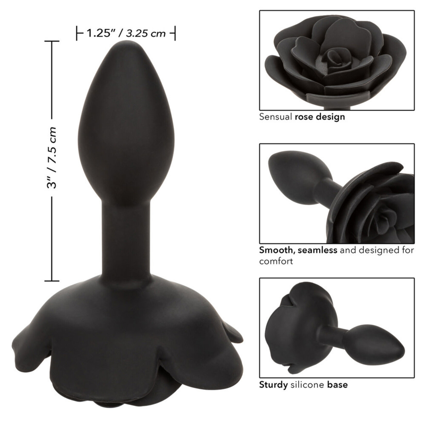 Calexotics Forbidden Rose Silicone Anal Plug - Small - Black