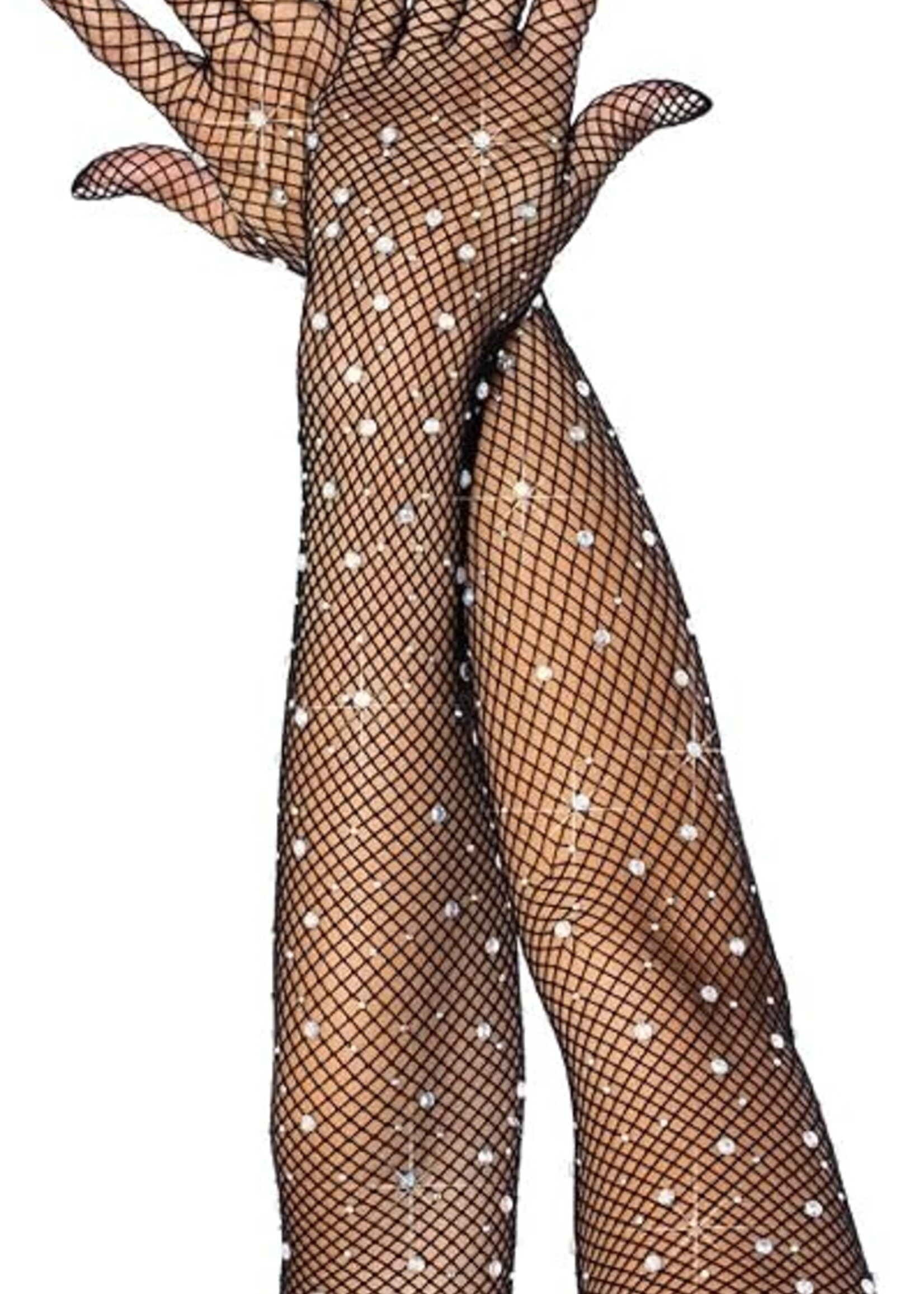 Leg Avenue Leg Avenue Rhinestone Fishnet Opera Length Gloves - OS - Black