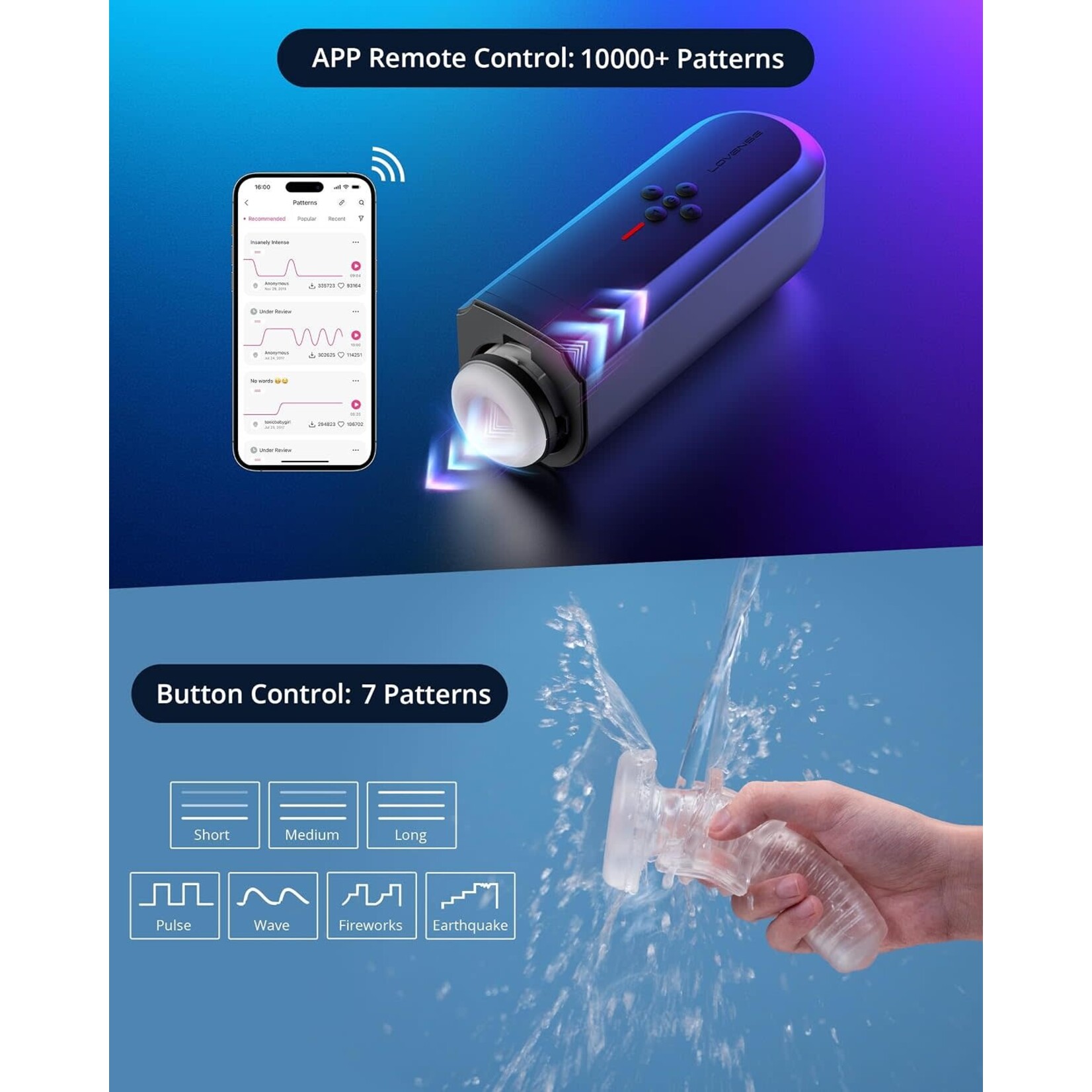 LOVENSE Lovense Solace Rechargeable Thrusting Pussy Masturbator - Black