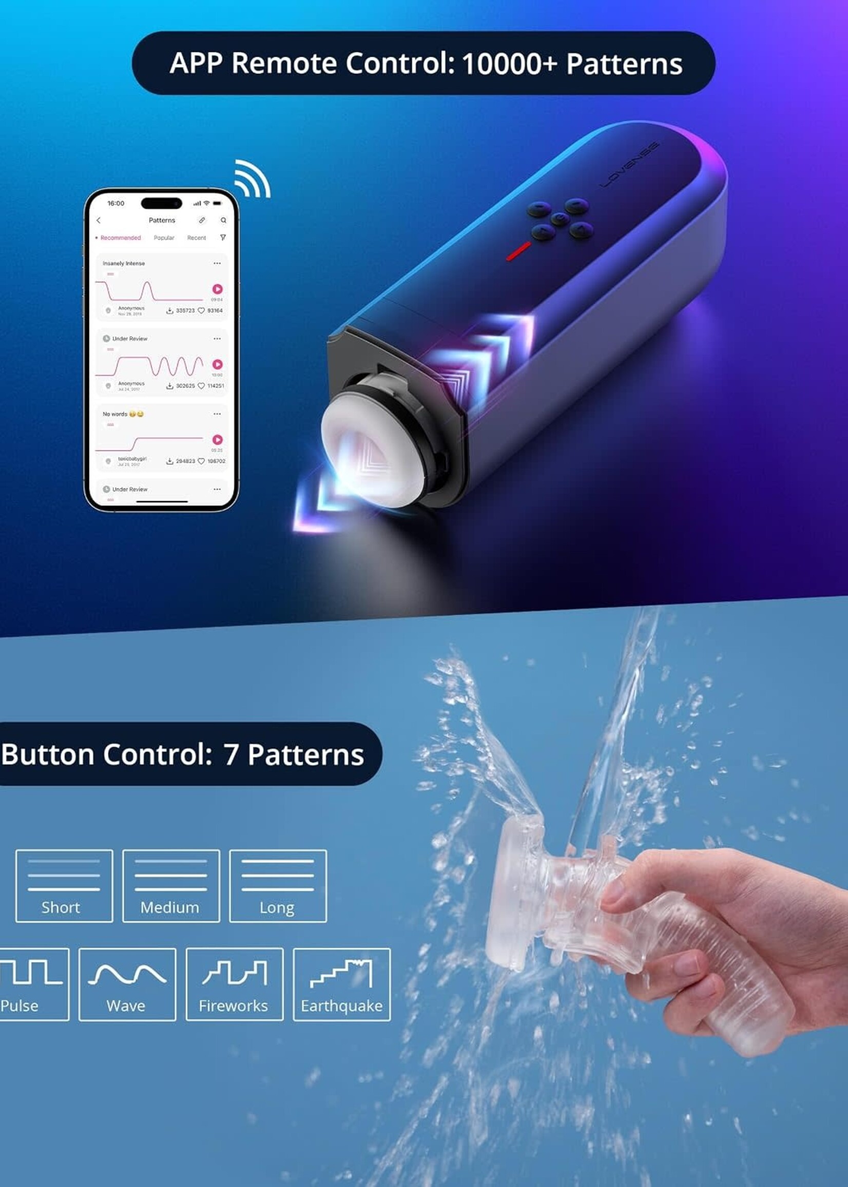 LOVENSE Lovense Solace Rechargeable Thrusting Pussy Masturbator - Black