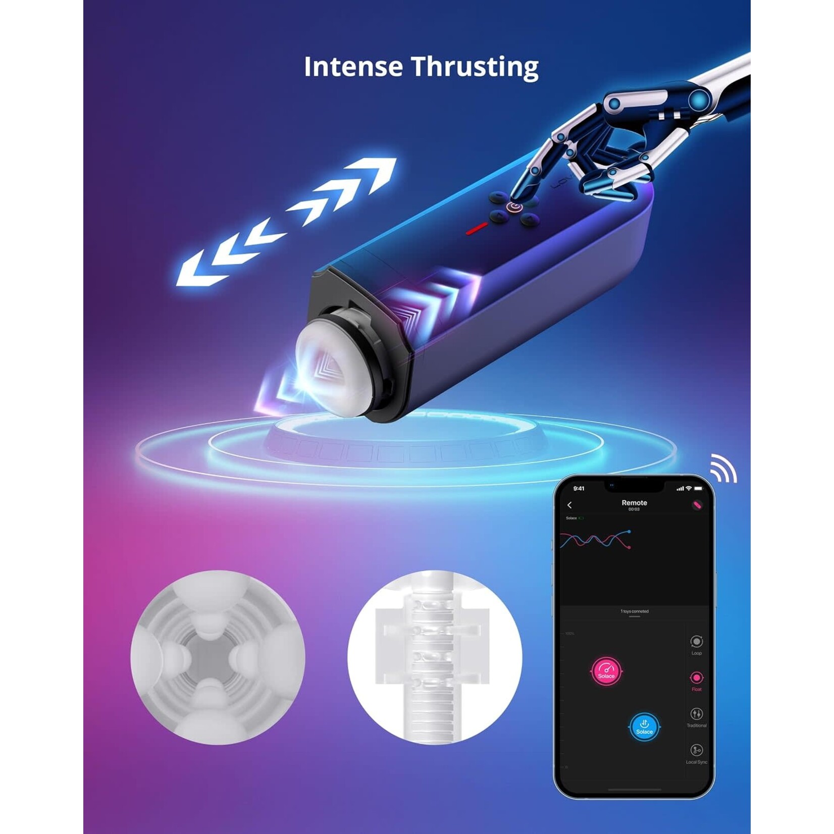 LOVENSE Lovense Solace Rechargeable Thrusting Pussy Masturbator - Black